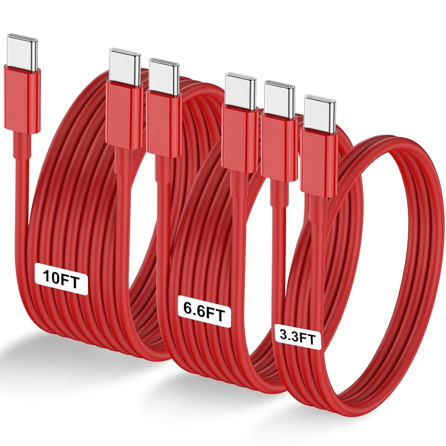 3-Pack Red [3.3FT+6.6FT+10FT] 60W USB C to USB C Cable, Type C Fast Charging Cable for iPhone Air 17 16e 16 15 Pro Plus Pro Max，for Galaxy S25, for iPad Pro/Air/mini, for MacBook Pro/Air and More