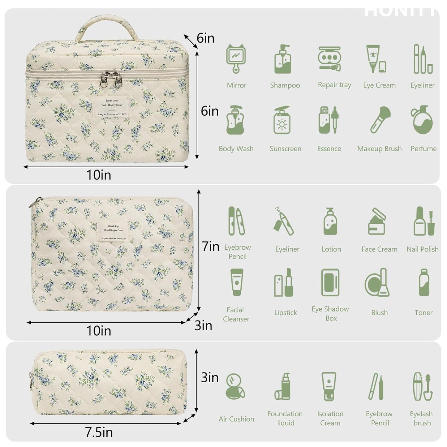 Makeup Bag,Quilted Cosmetic Bags,Large Floral Make Up Organize bag,Makeup Bag Set for Women,Flower Travel Toiletry Bag
