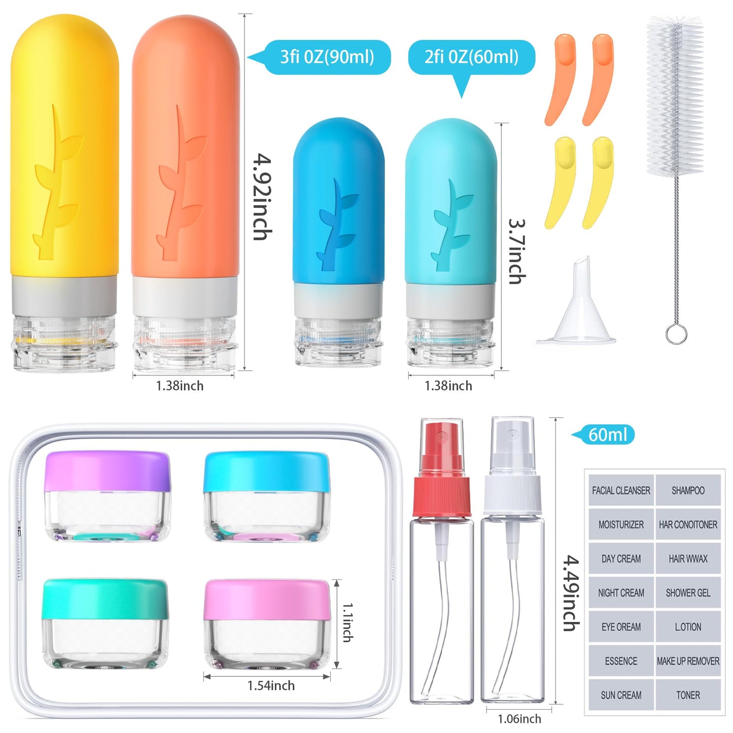18pack Travel Bottles for Toiletries:Silicone TSA Approved-Containers for Toiletries,Leak Proof