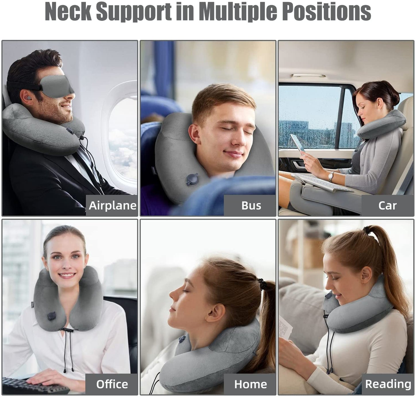urophylla Inflatable Travel Neck Pillow for Airplanes, Super Soft Velvet Neck Support, Adjustable
