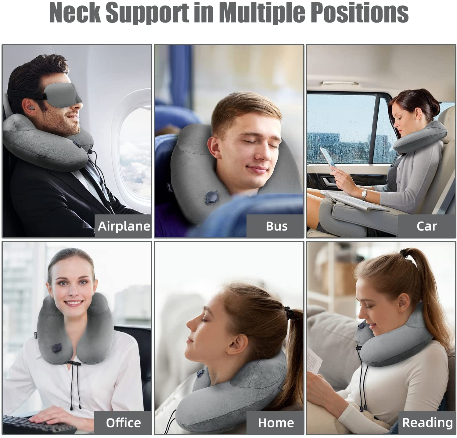 urophylla Inflatable Travel Neck Pillow for Airplanes, Super Soft Velvet Neck Support, Adjustable