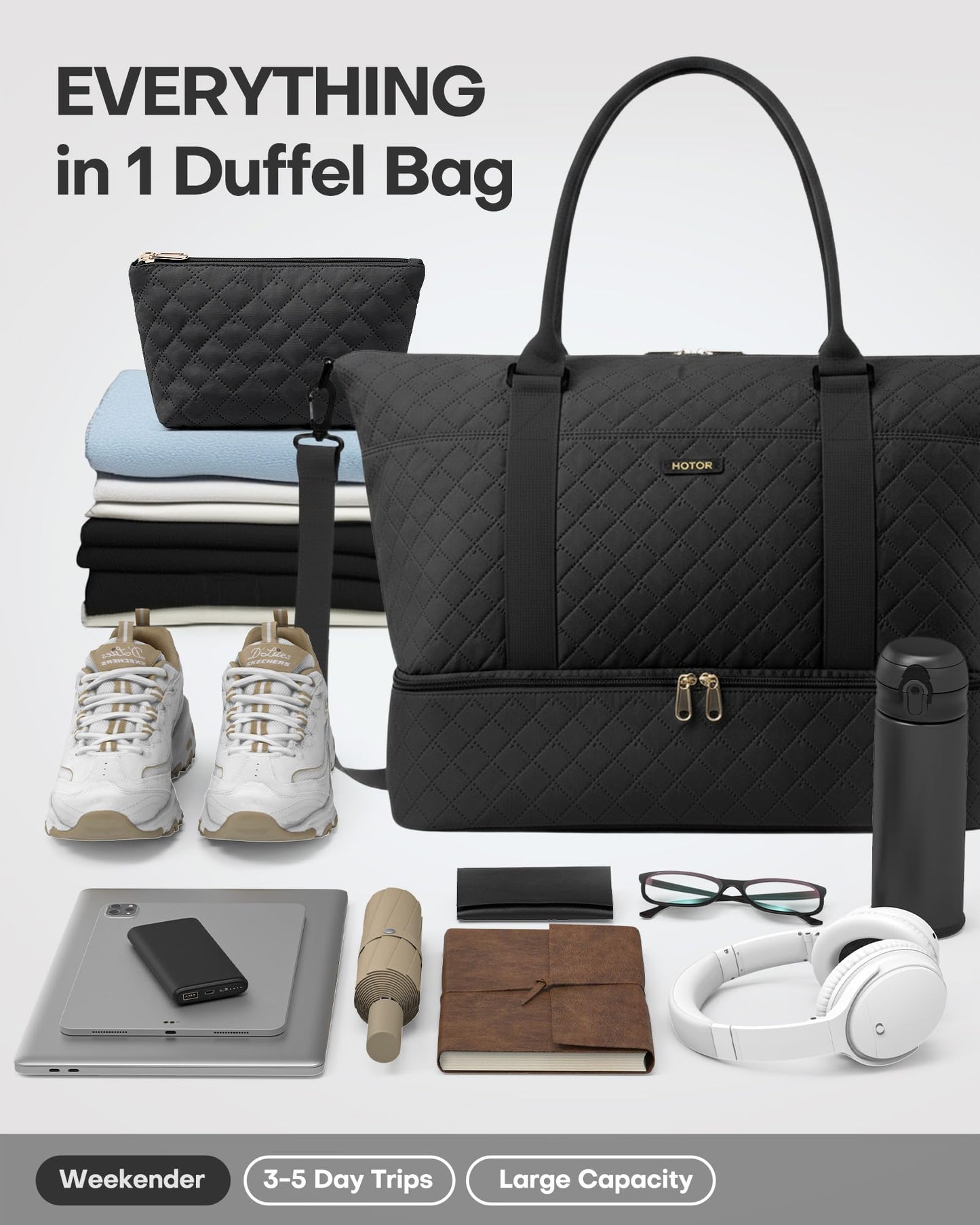 HOTOR Travel Duffel Bag - Weekender Bags for Women, Carry On Gym Tote Bags