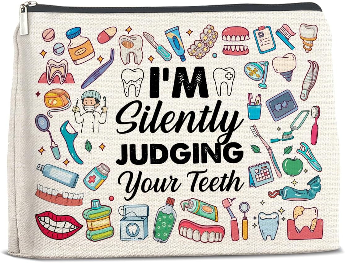 Dental Professional Makeup Bag - I'm Silently Judging Your Teeth Zipper Pouch for Caregivers & Graduates