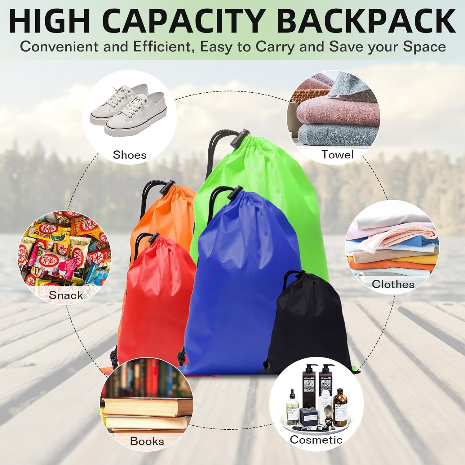 iMucci Upgrade Waterproof Drawstring Bag Sack Nylon Bag Ditty Bag for Gym Traveling, Hiking, Yoga