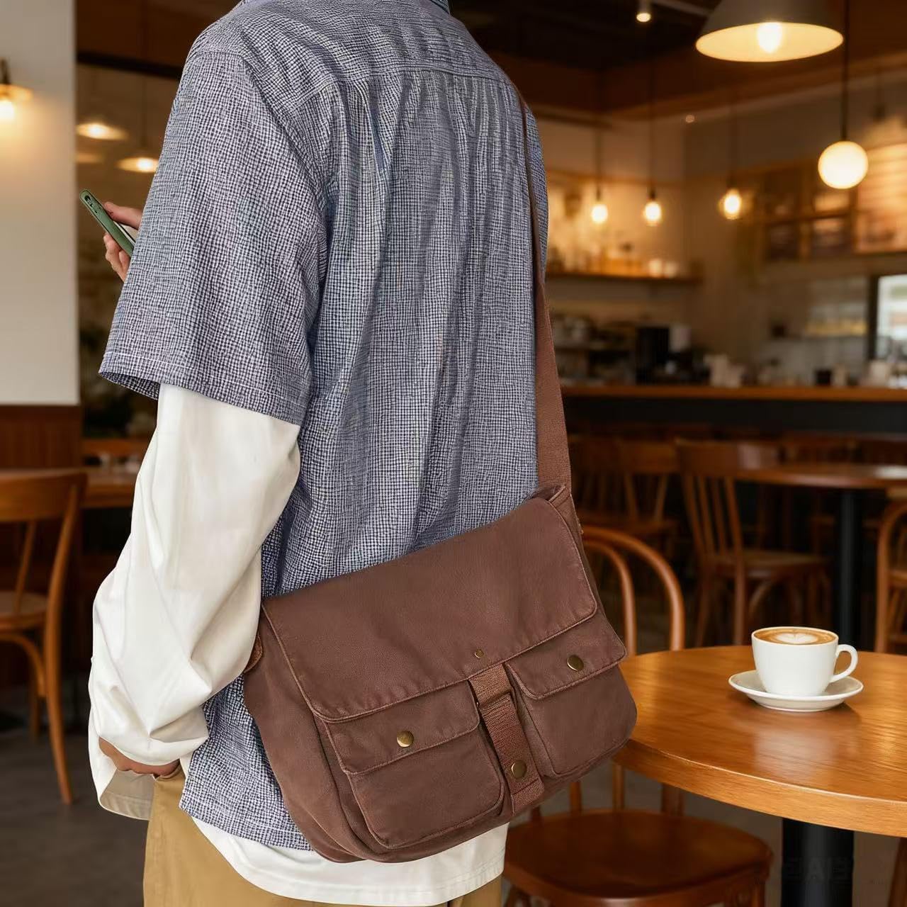 School Vintage Canvas Messenger Bag for Men Crossbody Shoulder Bag Satchel