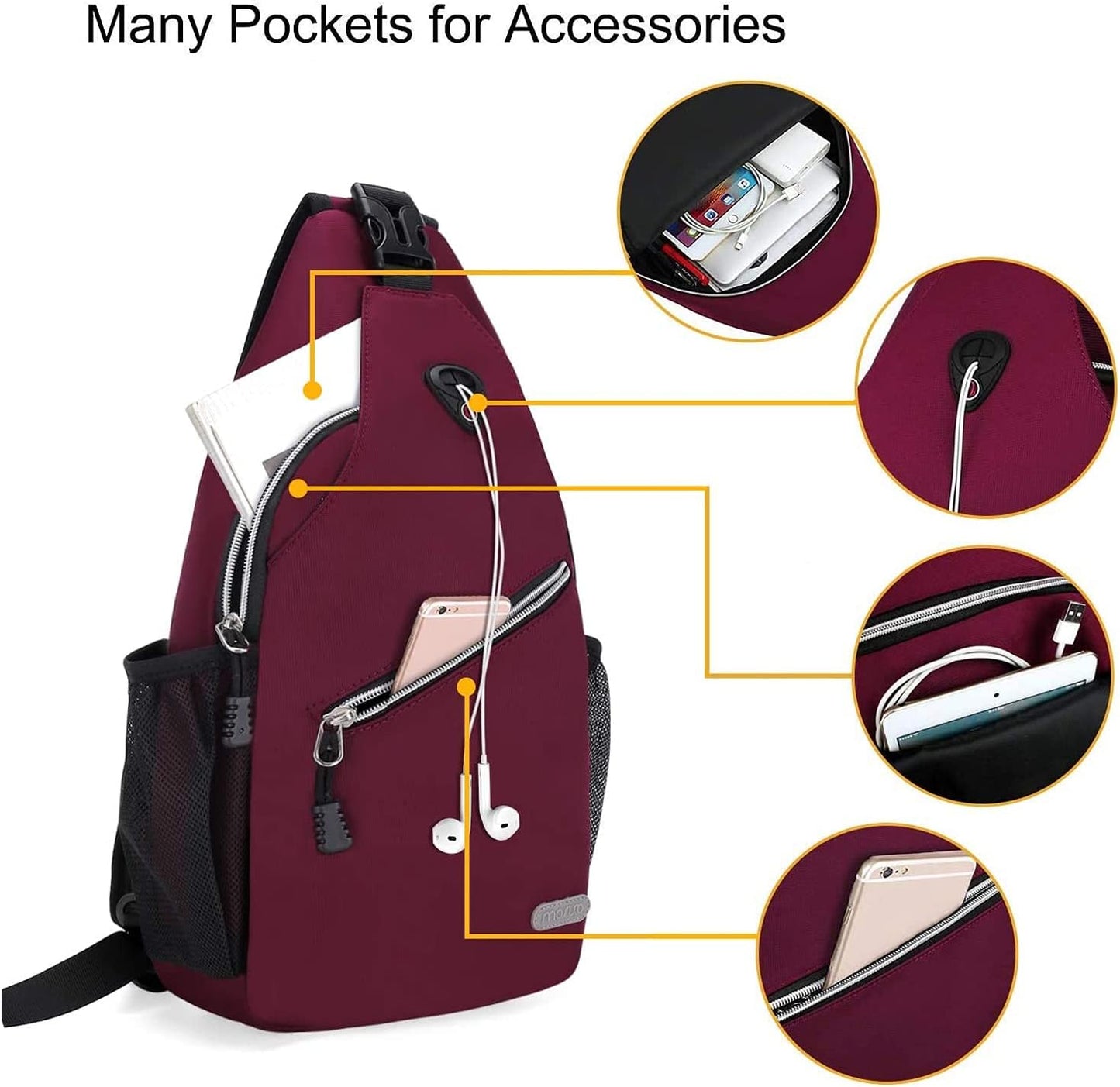 MOSISO Mini Sling Backpack,Small Hiking Daypack Travel Outdoor Casual Sports Bag, Wine Red