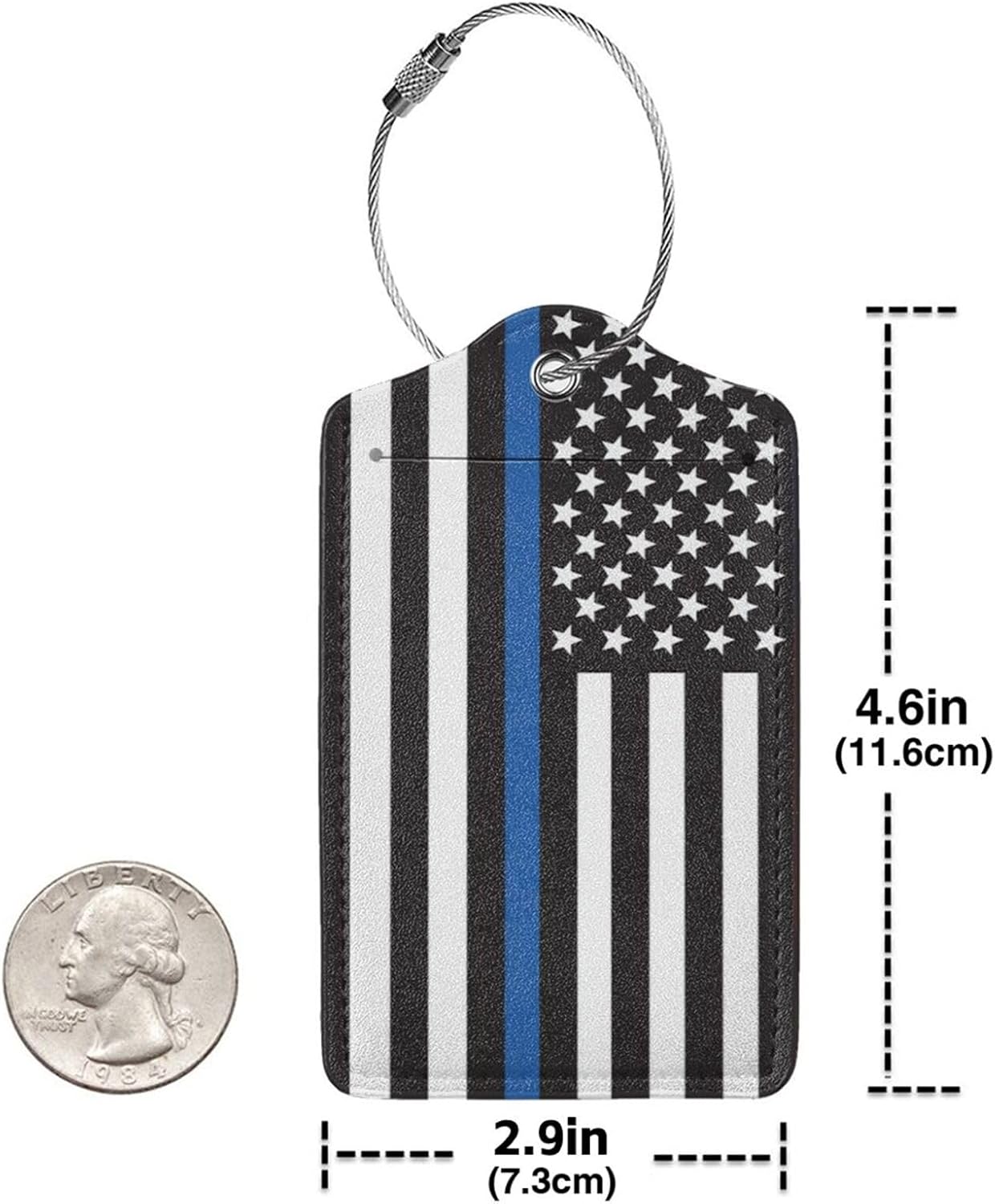 2 Pack Luggage Tags for Suitcase, Privacy Cover ID Label with Stainless Steel and Address Card for Travel Bag Backpack Cruise Ship Essentials Tag Women Men - Thin Blue Line American Flag
