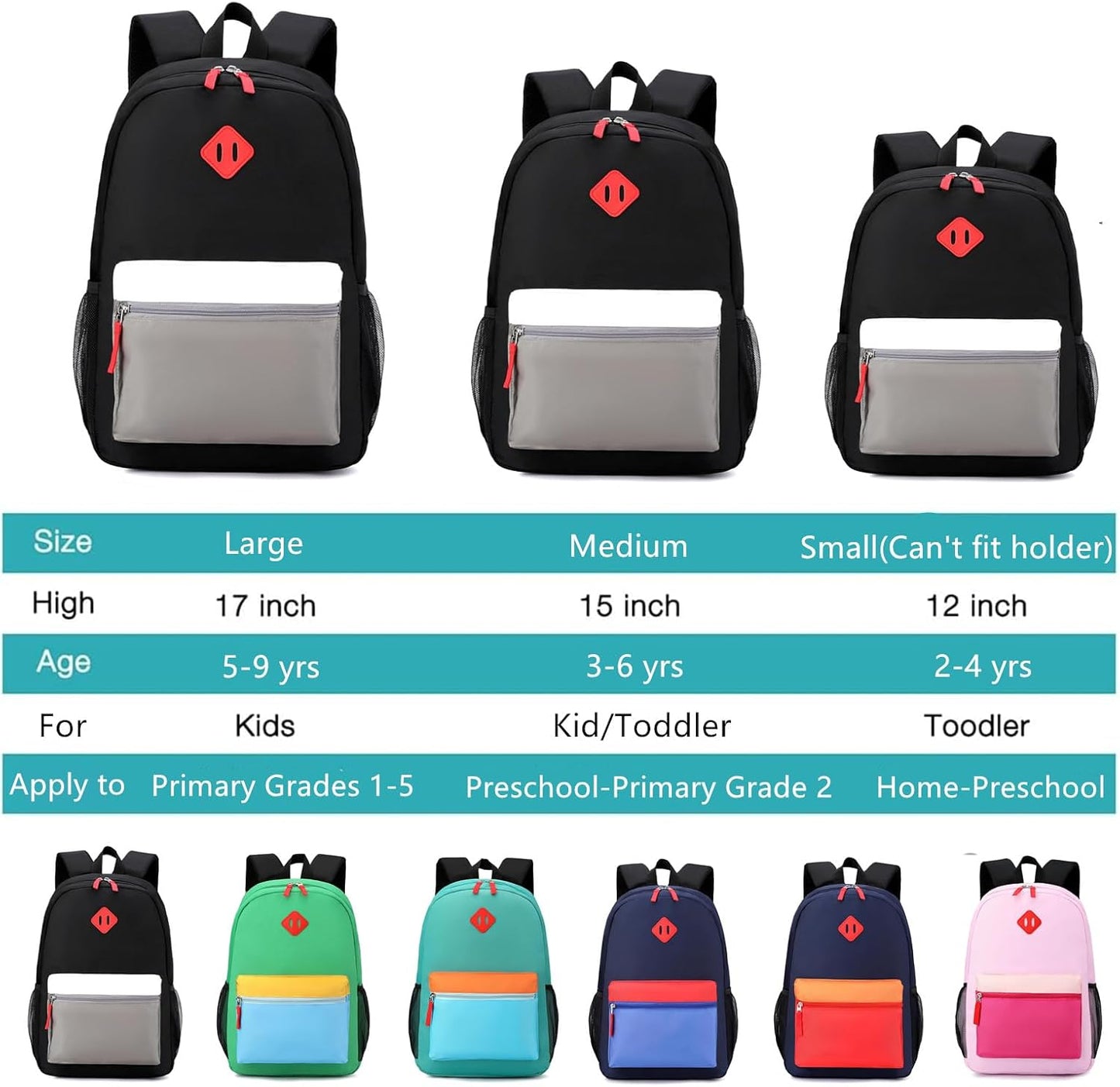 Kids Backpack Elementary School Backpacks 5-9 Years for Boys and Girls with Chest Buckle (Black Grey, Large-17 H)