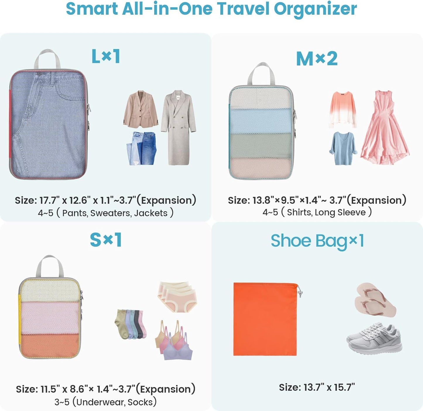 Cambond Compression Packing Cubes for Travel Women - Travel Bags Luggage Organizers Travel Essentials Compression Cubes for Travel Carry on Suitcases Organizer