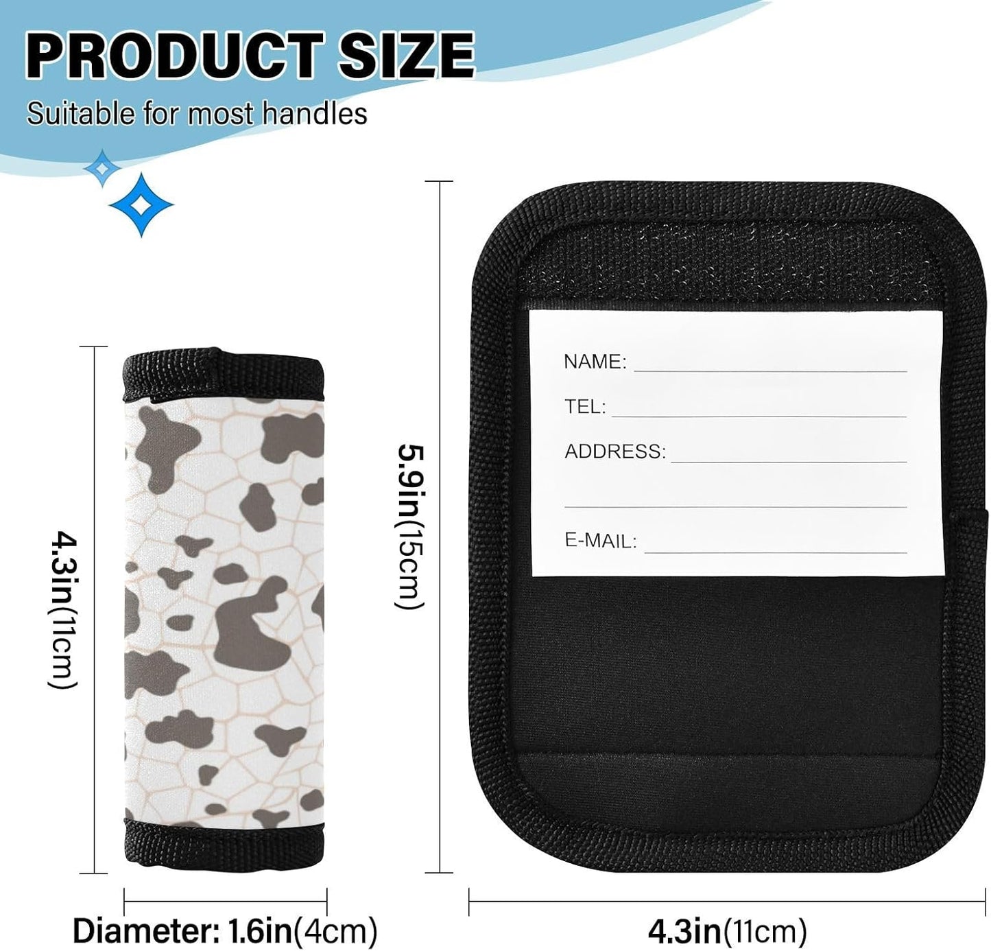 2Pcs Luggage Handle Wrap Suitcase Identifier Handle Covers Tags Soft Travel Bags Luggage Handle Gripper Accessories for Airplane Flying Cow Print