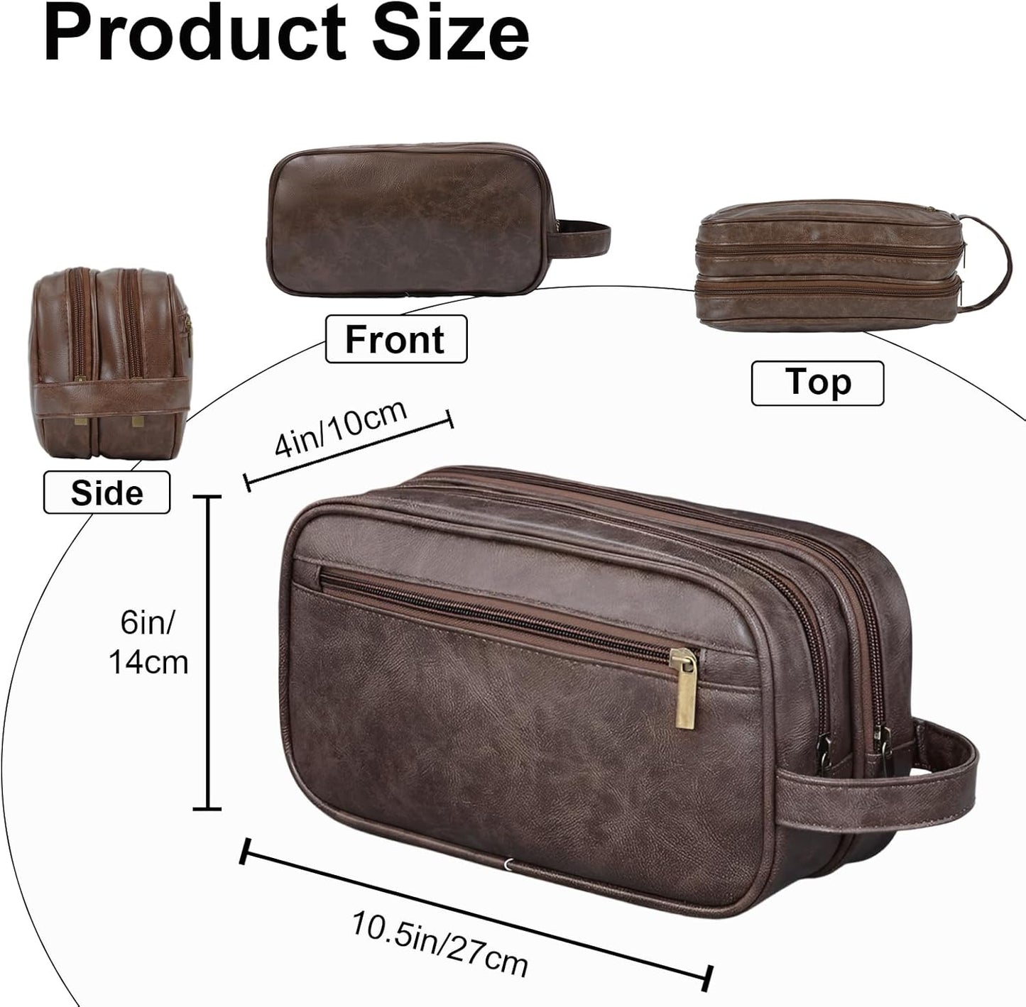 Mens travel toiletry bag, Gift For Men，PU Leather Water Resistant Cosmetic Bag Dopp Kit Shaving Pouch with Large Capacity for Toiletries Accessories(Coffee)