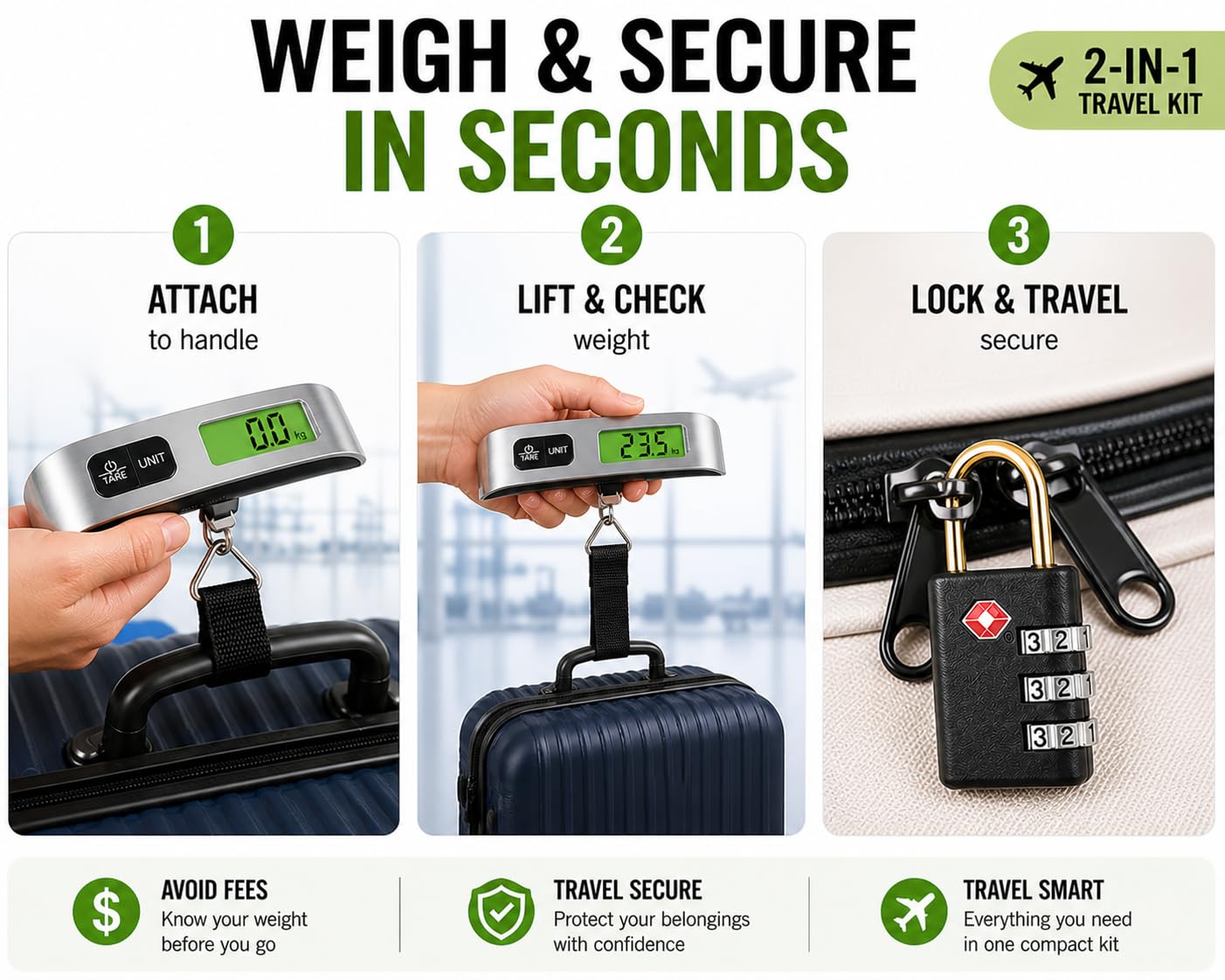 Luggage Scale with TSA Approved Lock, Digital Portable Hanging Baggage Scale 110lb/50kg, Travel