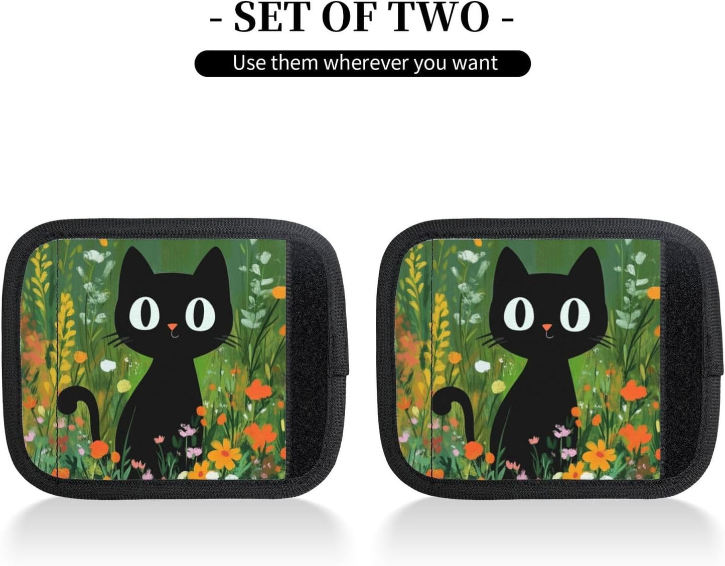 Cute Black Cat Flower Painting Luggage Handles Wrap Grips For Suitcases Luggage Travel Accessories For Airplane 2pcs