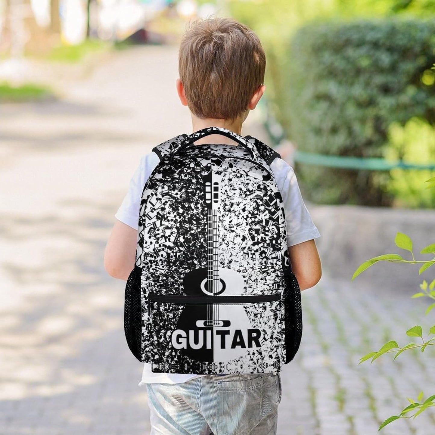 Mercuryelf Guitar Backpack for Girls & Boys - 16 Inch Black White Backpacks for School - Cool