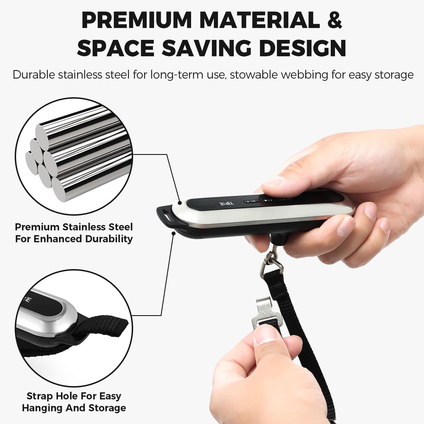 Travel Luggage Scale 110lb Digital Suitcase Scale Portable Weight Scale Handheld Baggage Scale High Precision Stainless Steel Luggage Scale Carry-on Weight Scale Lightweight Travel Tool