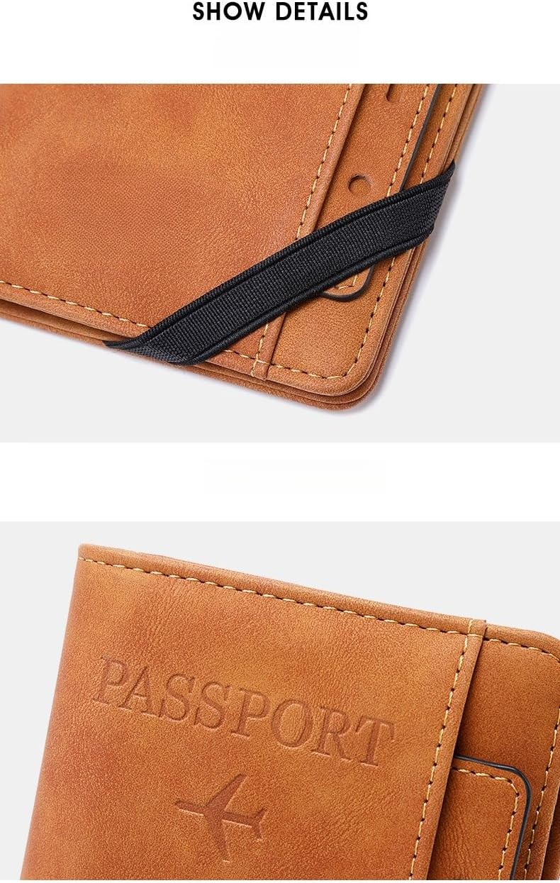 Unisex genuine leather wallet RFID shielding travel passport holder with card slots and pen holder (Black)
