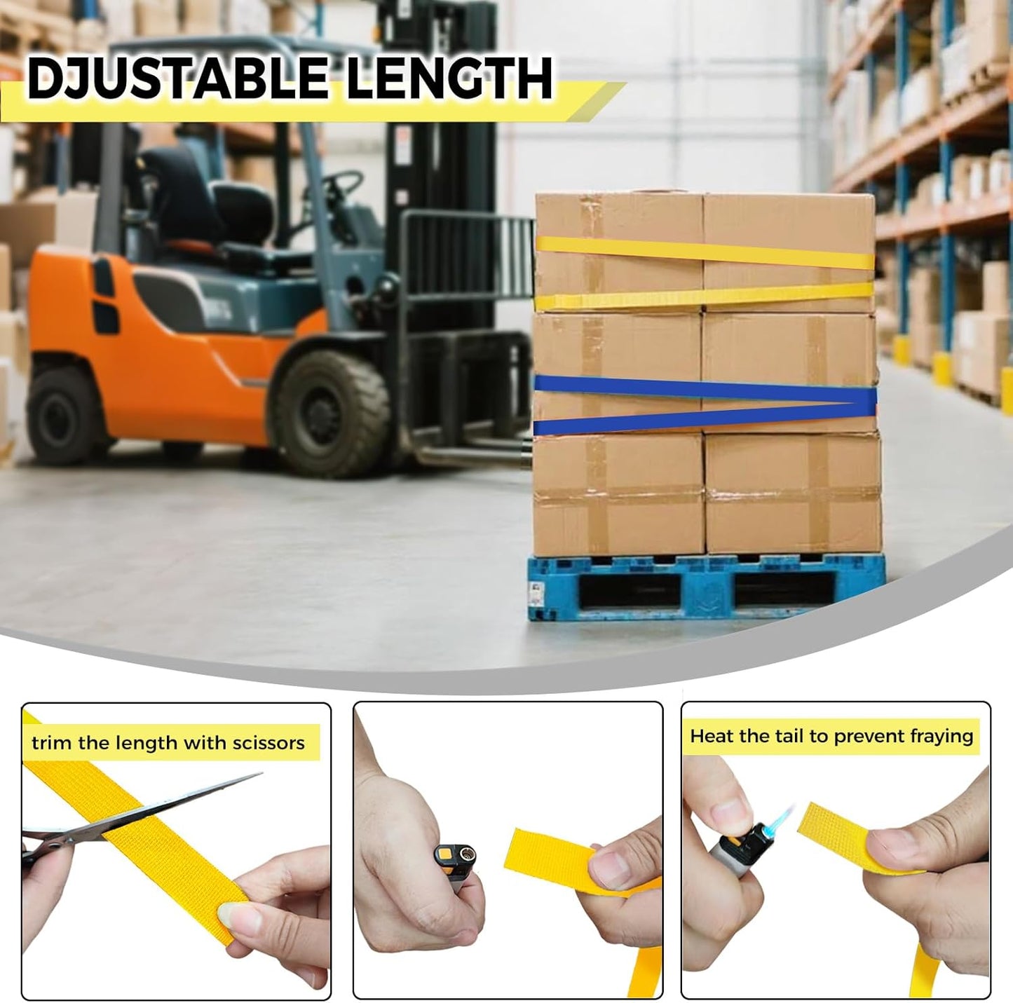 4PCS Tie Down Straps, 1 inch Wide Lashing Straps with Buckles, Adjustable Cam Buckle Cinch Straps Suitable for Motorcycle, Cargo, Trucks,Trailer,Luggage, Car Roof Rack (Yellow, 1"*14.8')