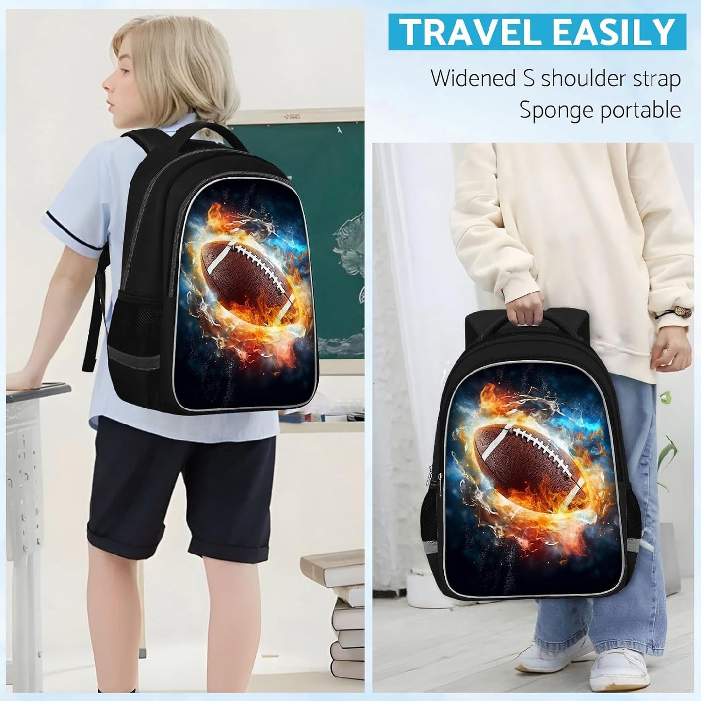 School Backpack for Boys - American Football Boys Backpack for Kids Children Teens Elementary Middle School - Students Bag for Ages 6-18,17″Bookbag Multifunctional Large Capacity