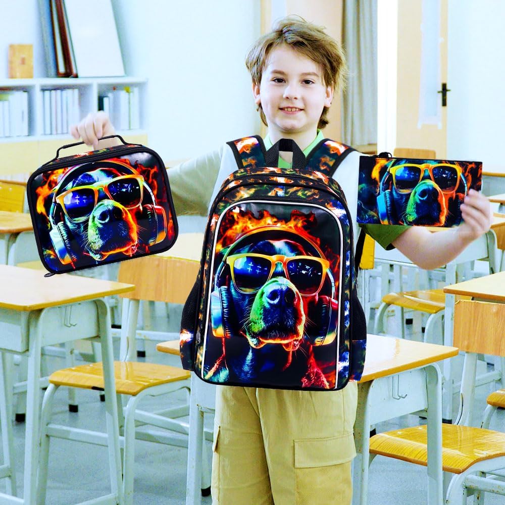 3Pcs Backpack for Boys, 17" Kids Bookbag with Lunch Box, School Backpacks for Elementary Preschool Kindergarten