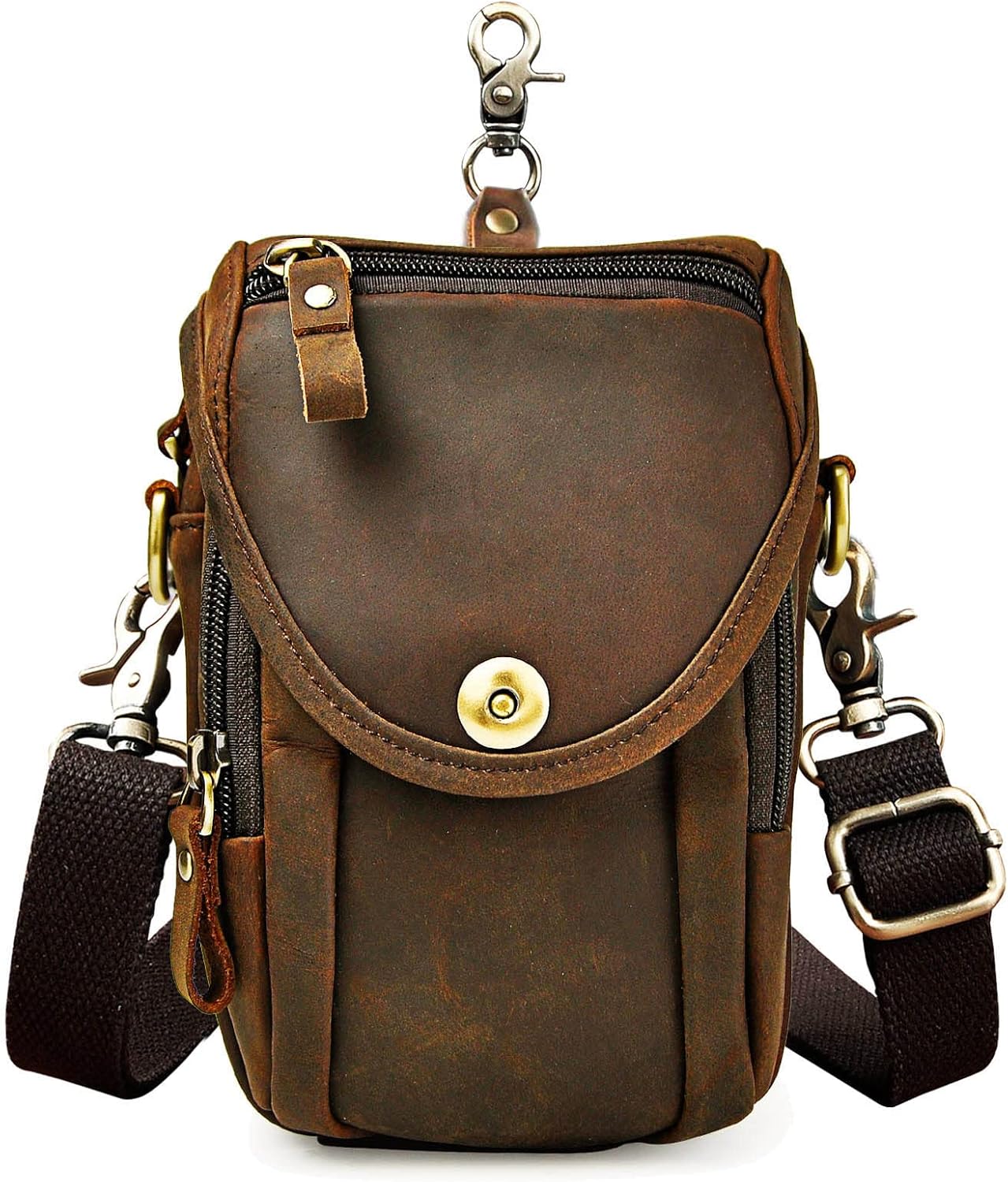 Le'aokuu Mens Original Leather Designer Casual Small Messenger Shoulder Bag Fashion Waist Belt Bag Pack Cigarette Phone Case