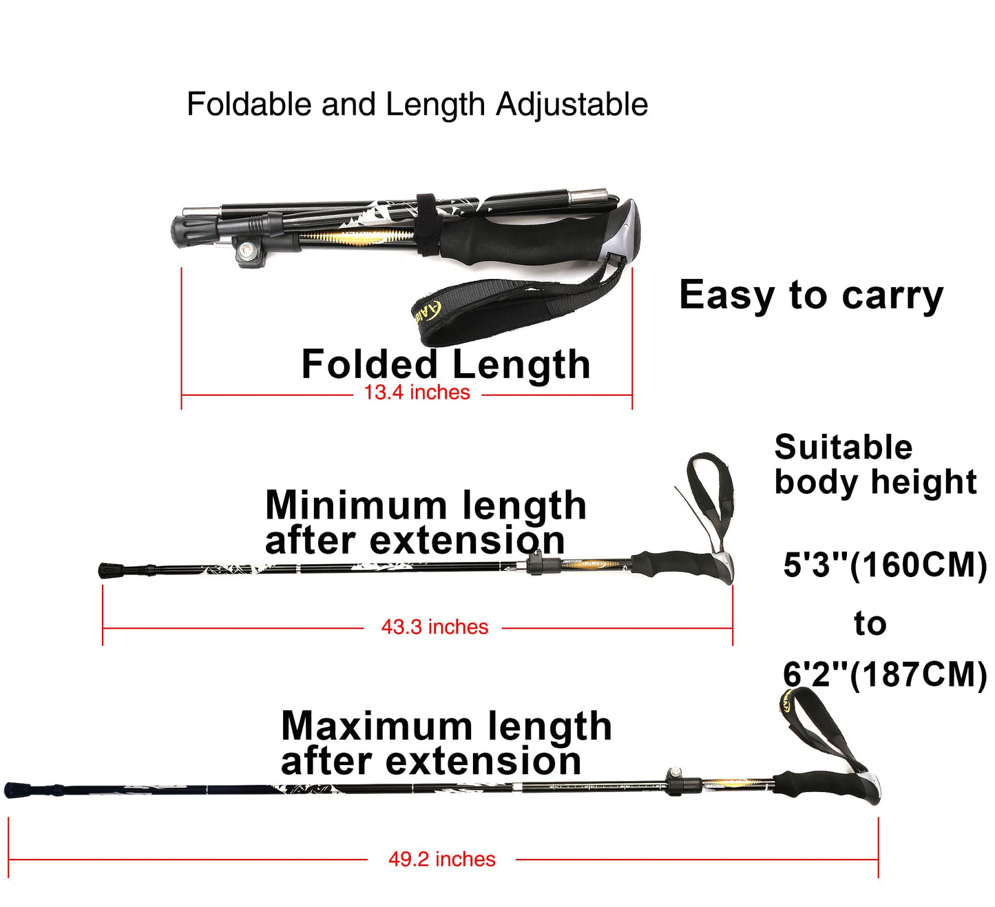 A ALAFEN 7075 Aluminum Collapsible Ultralight Trekking Pole, Black 1 Pole