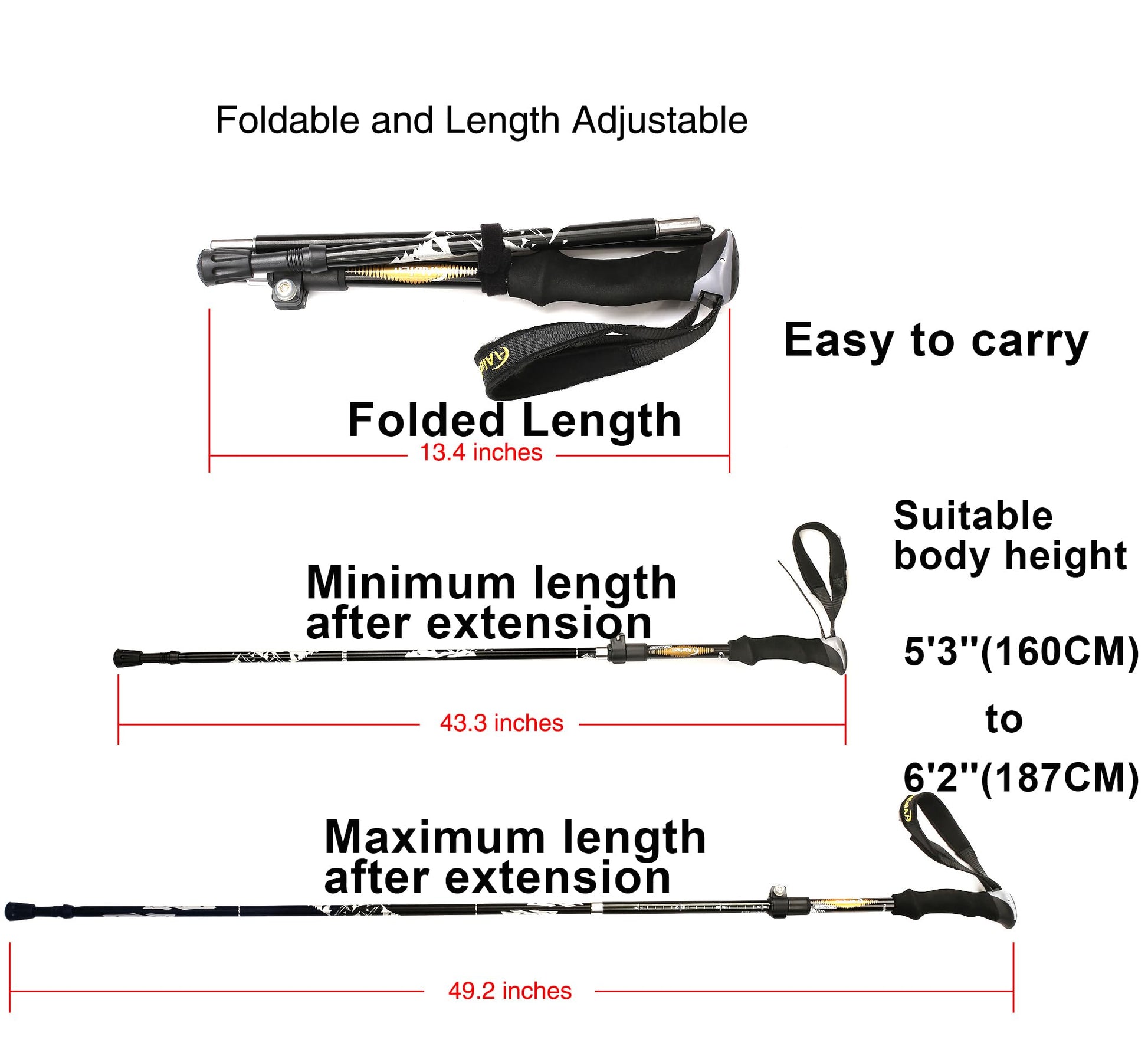 A ALAFEN 7075 Aluminum Collapsible Ultralight Trekking Pole, Black 1 Pole
