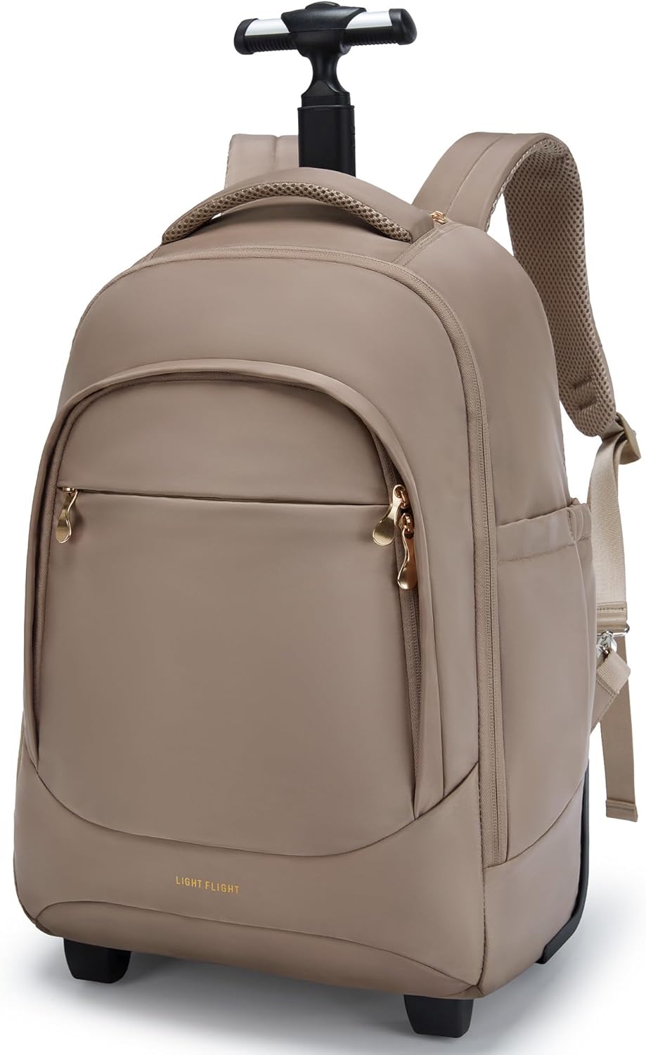 LIGHT FLIGHT 37L Rolling Travel Backpack, Water-Resistant Travel Laptop Backpacks with Wheels for Adults, 17 Inch Large Roller College Backpack Luggage Carry on, Champagne