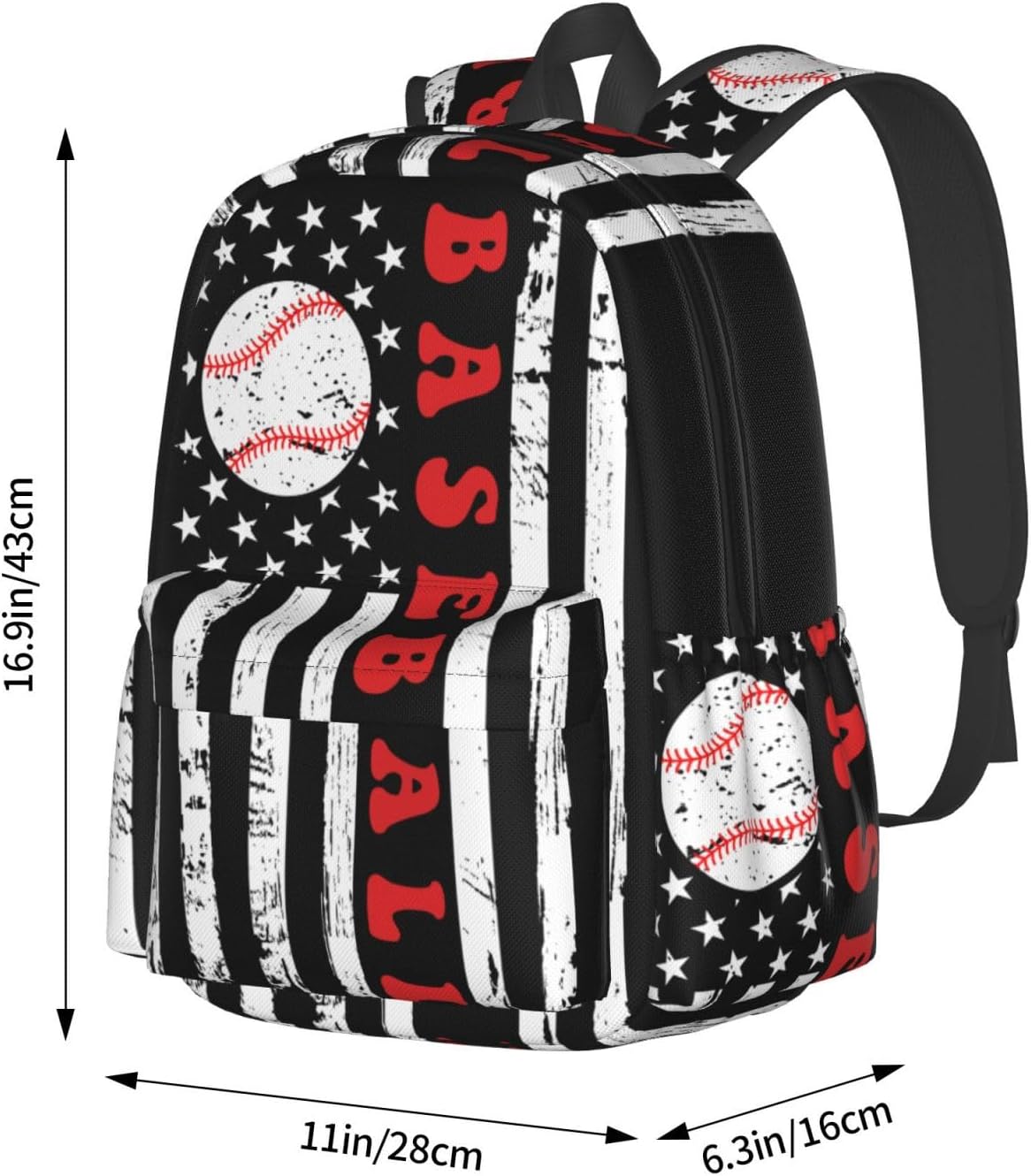 Baseball Flag Backpack School Bag Lightweight Bookbag Laptop Travel Daypack For Kids Girls Boys Teens