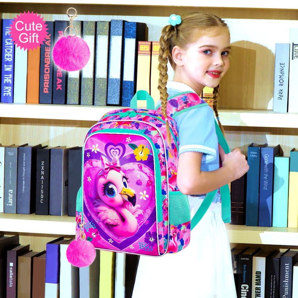 3PCS Girls Backpack, Kids Water Resistant Heart Bookbag Set with Lunch Box, Cute Kids School Bag for Preschool Toddler