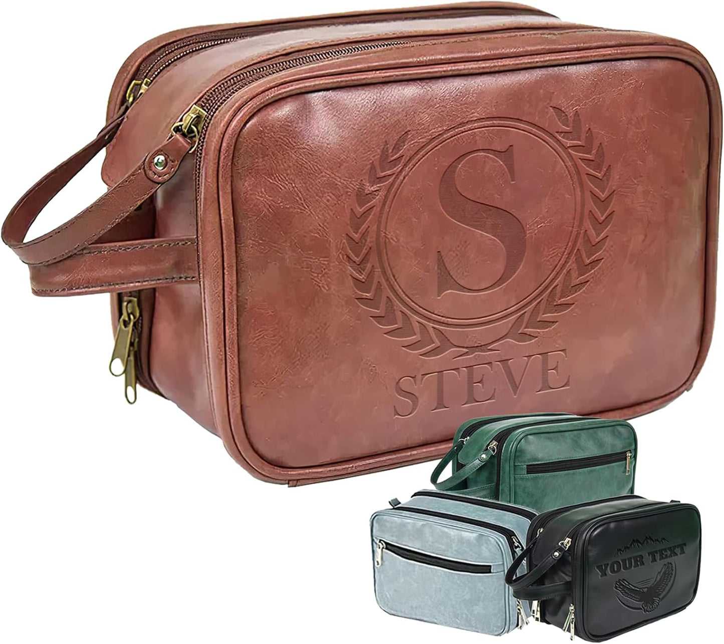 ubmpj Personalized Toiletry Bag for Men Custom PU Leather Travel Shaving dopp Kit Laser Engraved