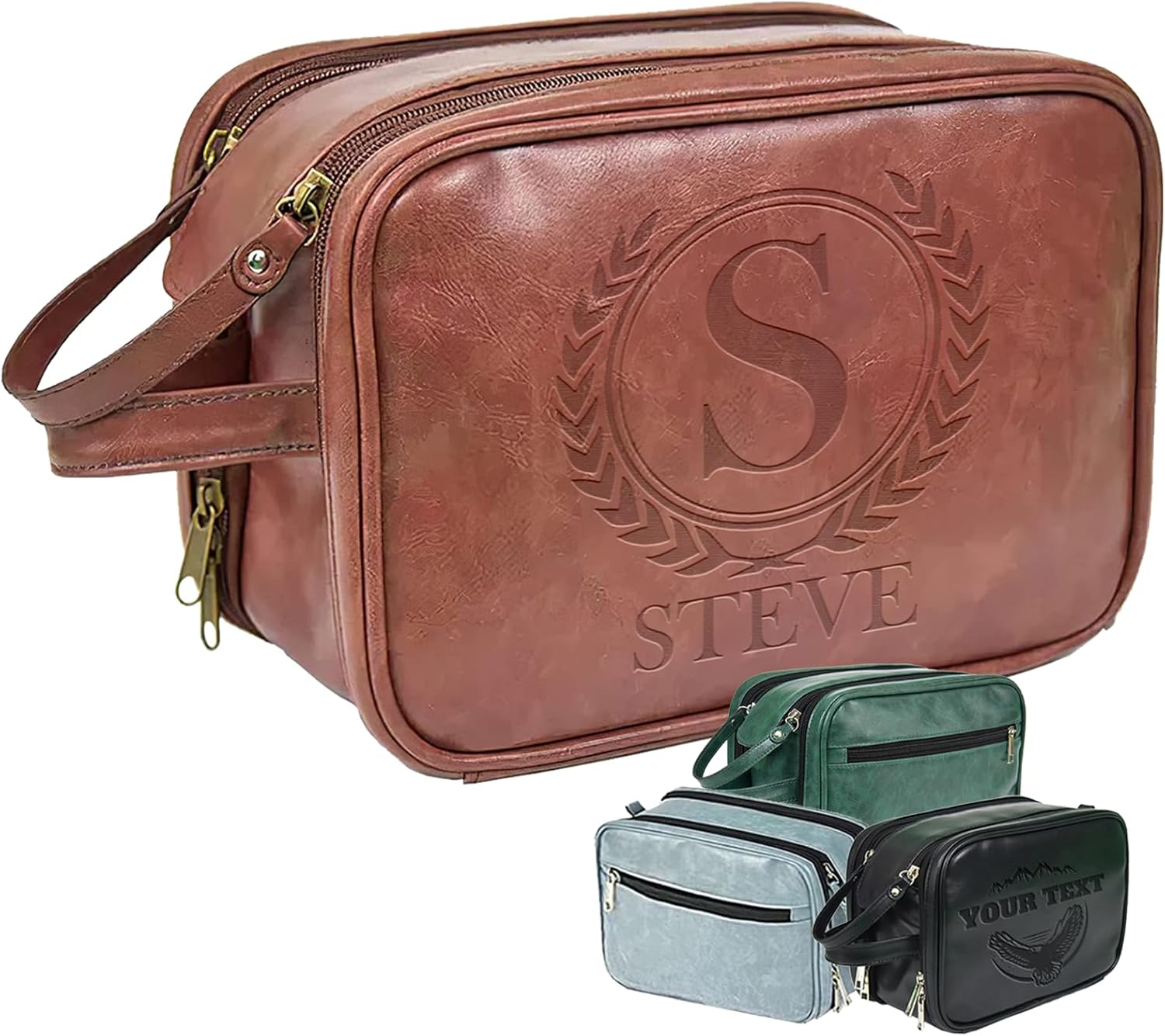 ubmpj Personalized Toiletry Bag for Men Custom PU Leather Travel Shaving dopp Kit Laser Engraved