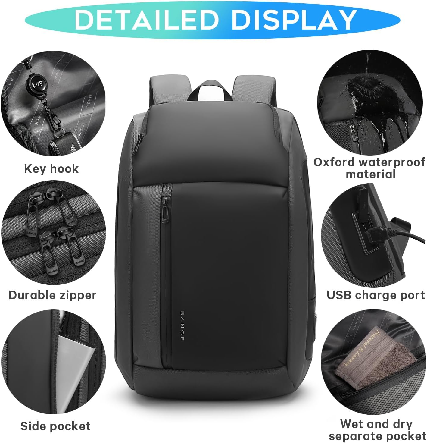 BANGE Travel BackpacksOvernight Laptop Carry-On Backpack for Airplanes Waterproof 15.6 inch Laptop Backpack for Men and Women (Grey)