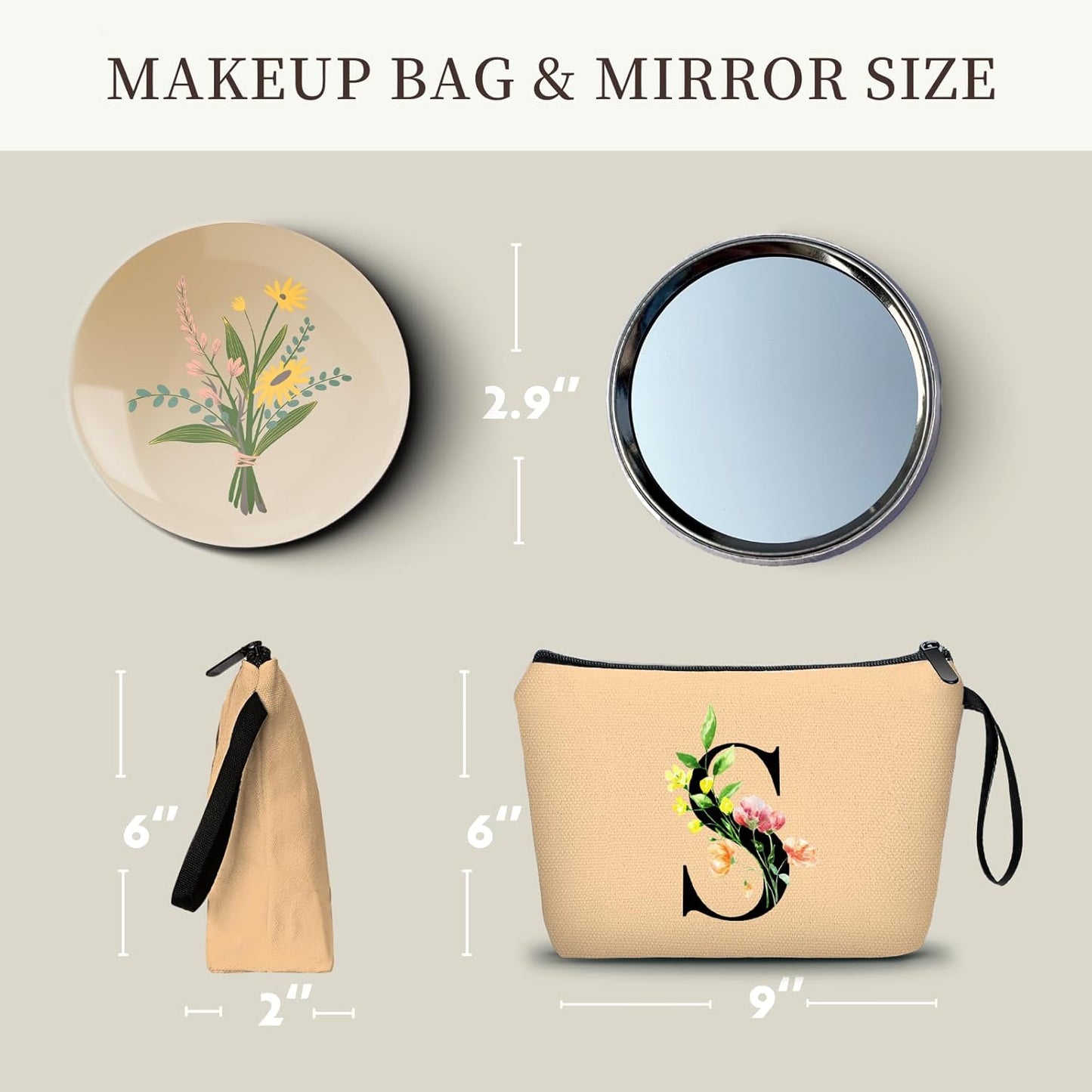 Women Birthday Unique Bride to be Bridal Shower Initial Gifts for Mom Sister Friend Her Teacher Aunt Makeup Cosmetic Bag with Mirror Mothers Day Christmas Graduation S
