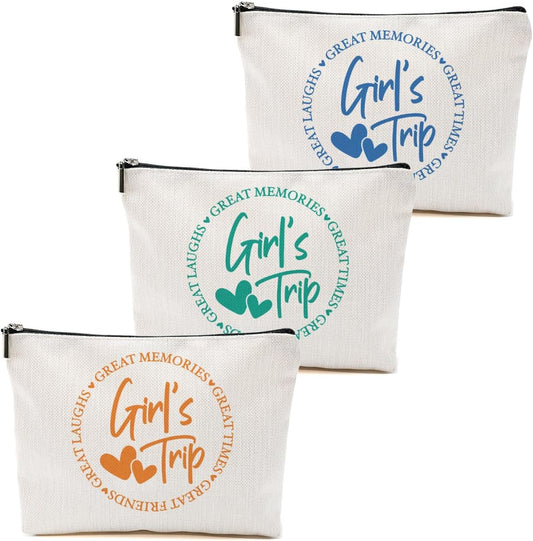 3Pcs Girls Weekend Gifts, 2025 Girls Trip Gifts Favors Travel Gifts Funny Makeup Bag, Weekend Bag Cosmetic Bag, Friendship Gifts for Women Friend Bridesmaid BFF, Graduation Wedding Gifts Toiletry Bag