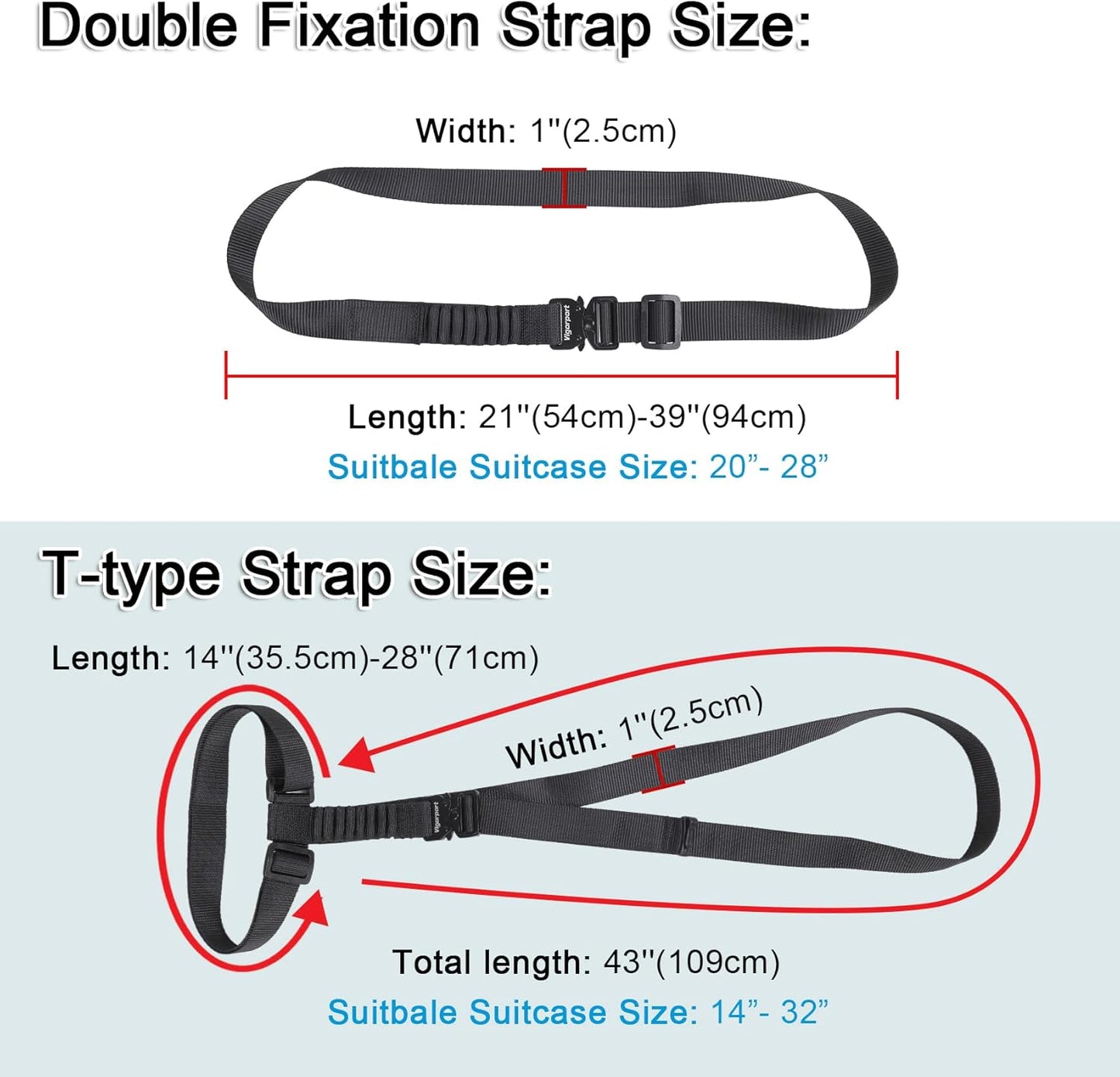 Vigorport Luggage Straps, Metal Luggage Connector Straps for Suitcases, Stretchable Add a Bag Adjustable Accessories Travel Belts (Black, Normal)