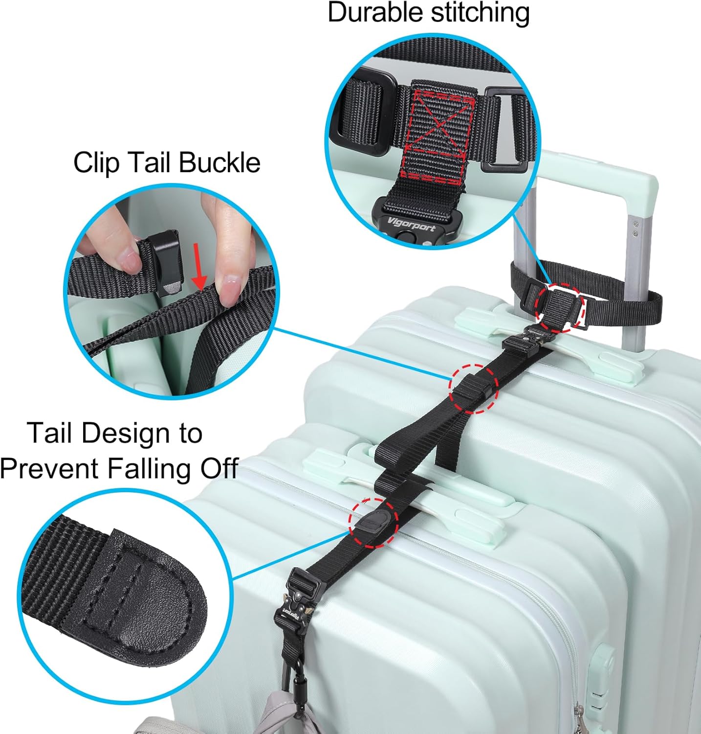 Vigorport Luggage Straps, Straps for Suitcase, Add A Bag Adjustable Luggage Accessories with Carabiner for Connect Your 2 Suitcases, Bag Straps for Luggage