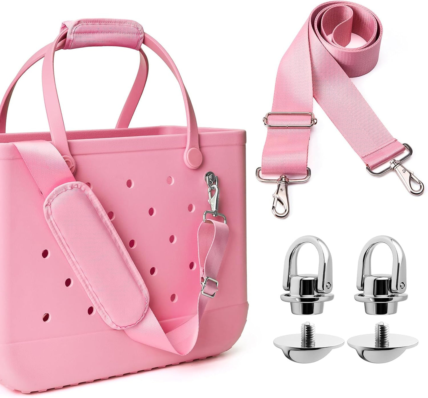 SUITMAT Crossbody Strap for Bogg Bag with Rustproof Metal Connectors, Accessories for Bogg Bag, Widened Shoulder Strap for Rubber Beach Tote, Made of Anti-Slip Nylon, Pink (Tote Not Included)