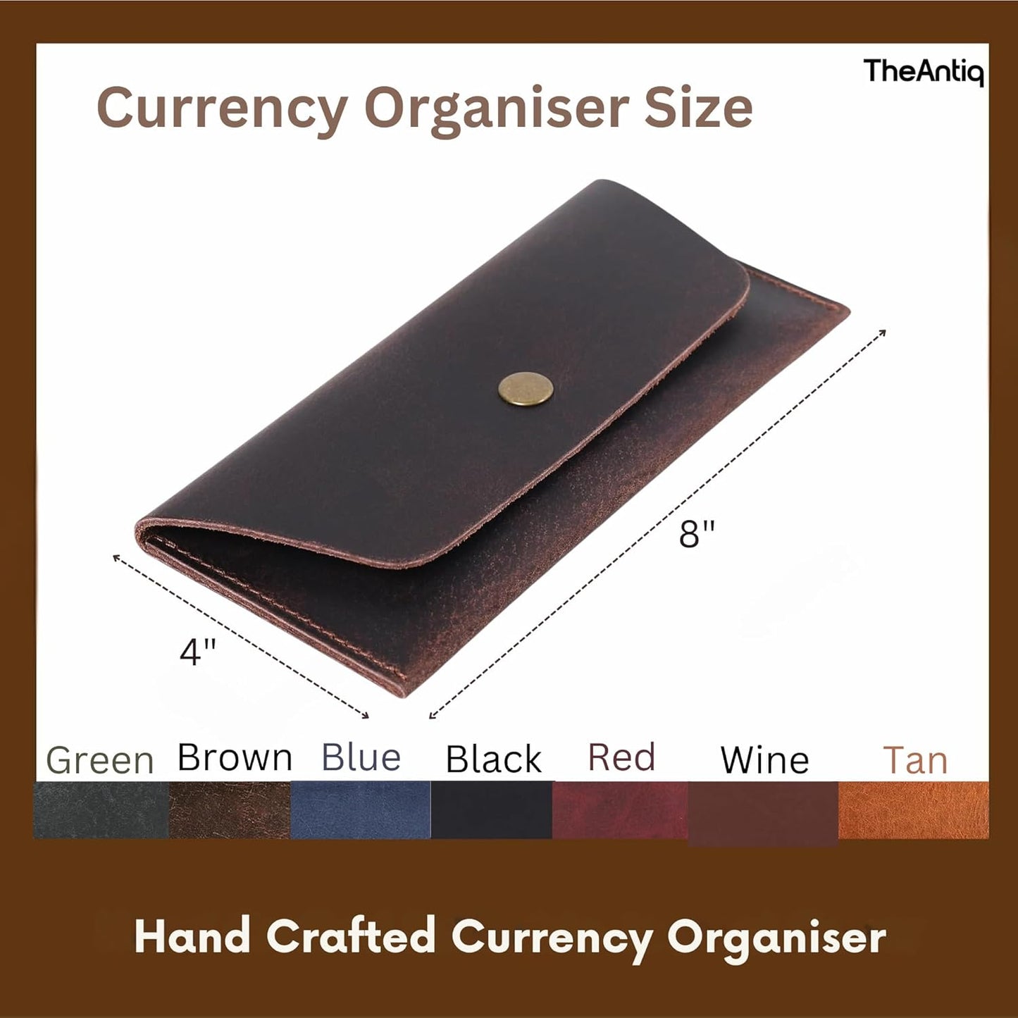 Leather Currency Pouch Dollar Bills Organiser Handmade Travel Wallet Utility Money Pouch Cash Currency Envelope(Tan)