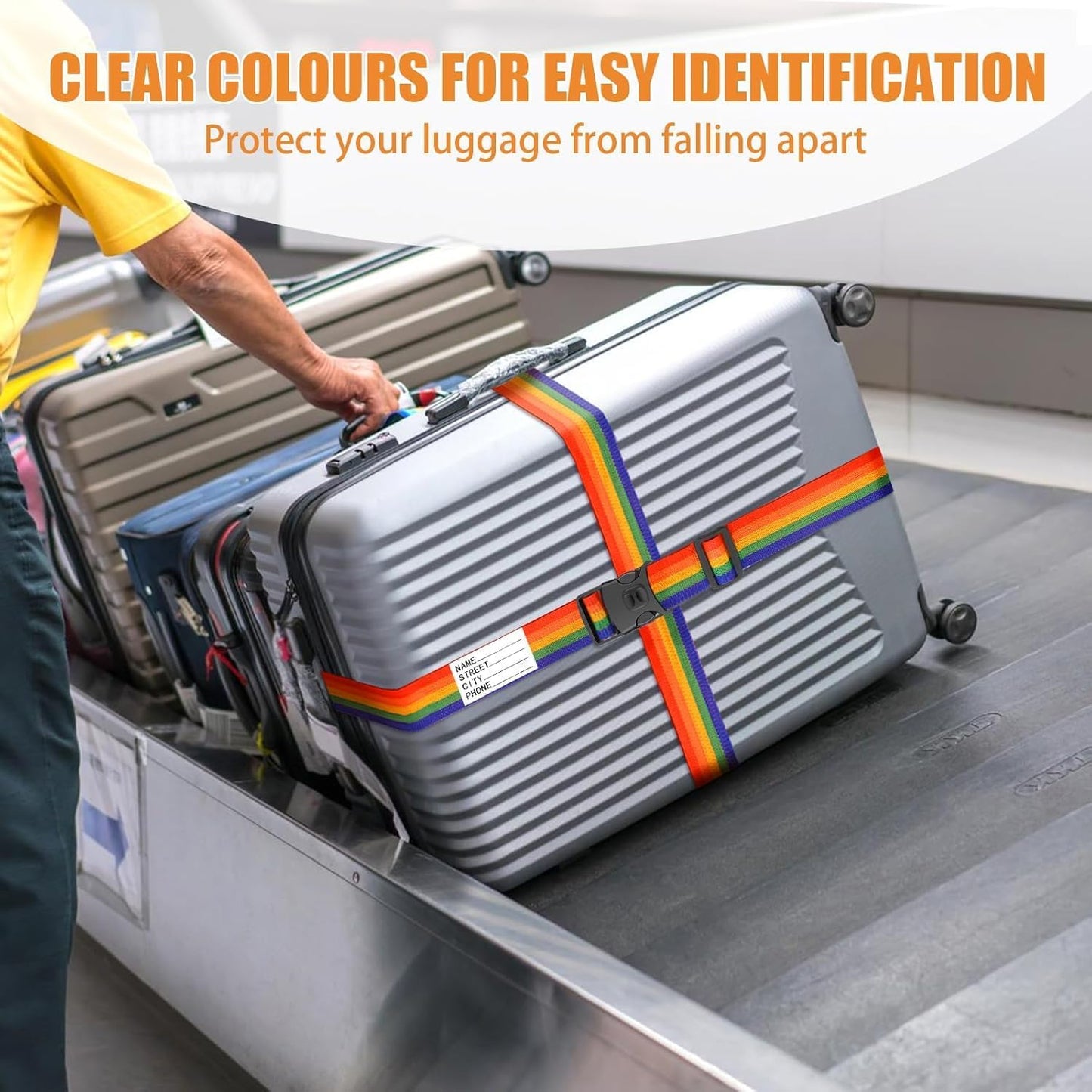 BILIONE Luggage Straps 88 inch Adjustable Suitcase Belt, Lockable Against Accidental Opening, Easy to Identify Travel Accessories, Add a Bag Connector (Lucky Purple, 2)