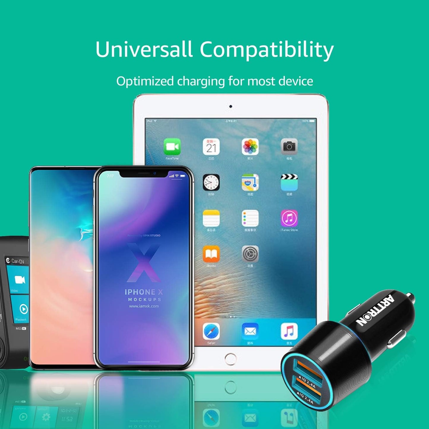 Fast USB Car Charger, Arttron Quick Charge 3.0 24W 4.8A Car Charger Adapter. with 3ft USB Type C &Micro 2 in 1 Fast Charging Cable,for iPhone/Samsung S24/S23/S22/S22+/Ultra/S21/Note 9/S10/