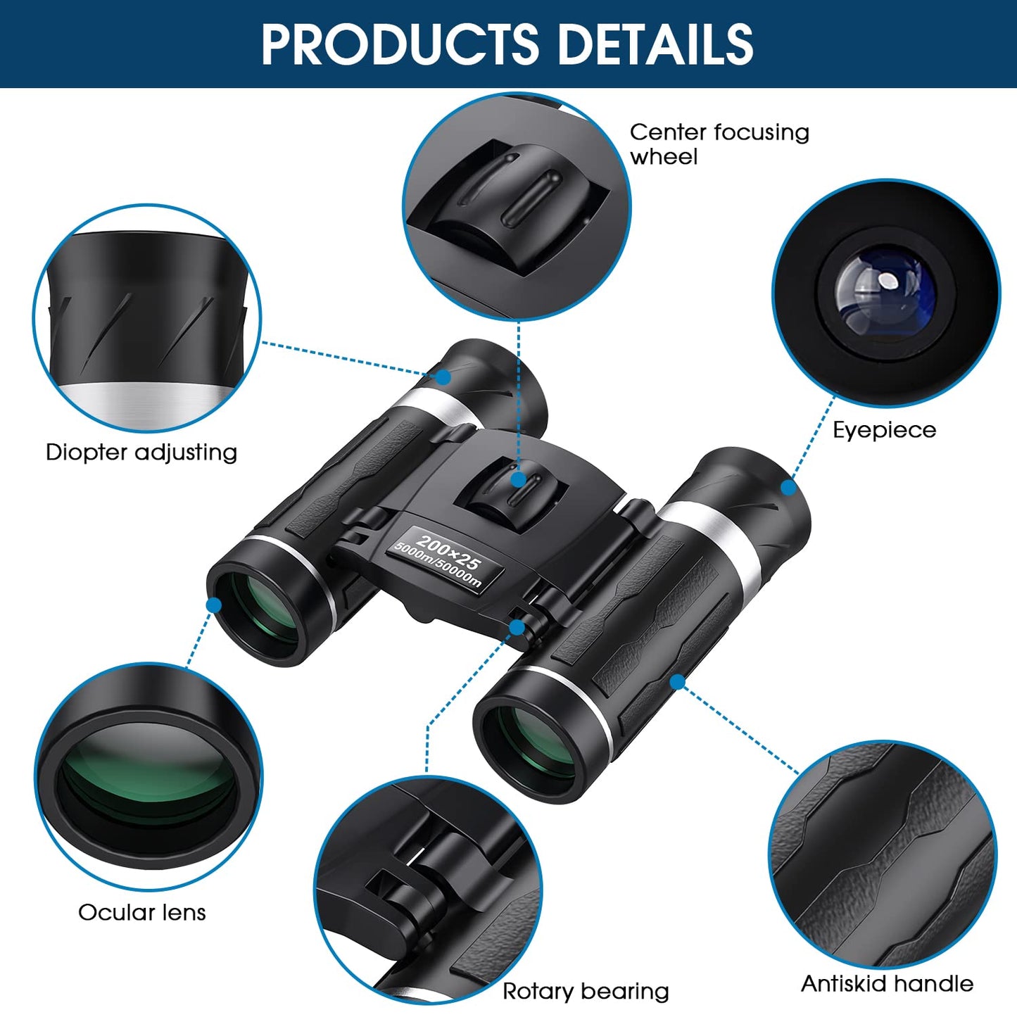 200x25 Compact Binoculars for Adults and Kids, High Powered Mini Pocket Binoculars, Waterproof