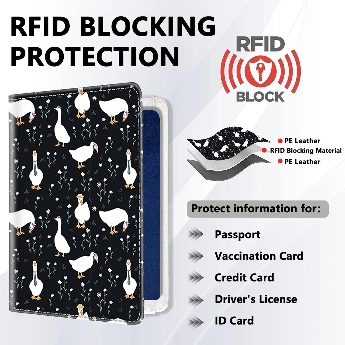 Passport Holder for Travel, Cute Passport Cover for Women Men, Waterproof PU Leather Rfid Blocking Passport Wallet with Credit Card Case for Travel Family, Boys Girls Travel Essentials
