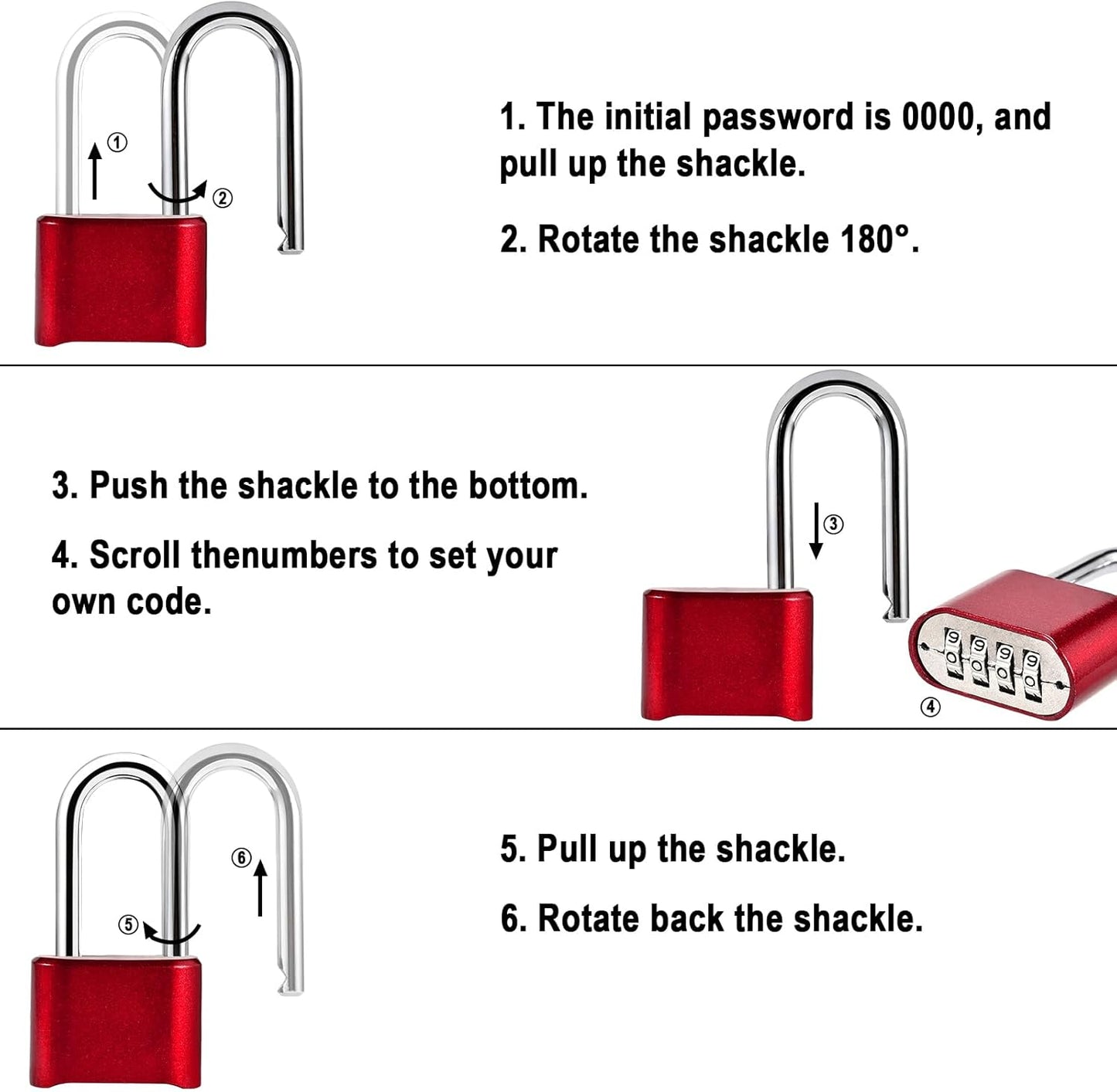 Combination Lock, 4-Digit Heavy Duty Combo Lock, Combination Padlock Outdoor Waterproof Gate Locks for Outdoor Fence, Locker, Sheds, Gym, Gate Hasps (Long Shackle) (2pcs-Red)