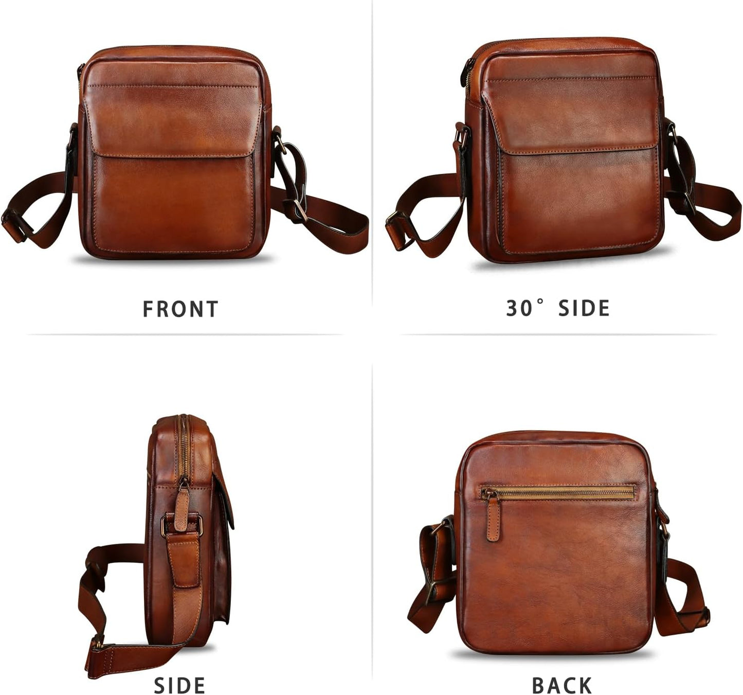 IVTG Genuine Leather Messenger Bag for Men Crossbody Shoulder Bag Satchel Casual Sling Daypack Work Business Daily Purse