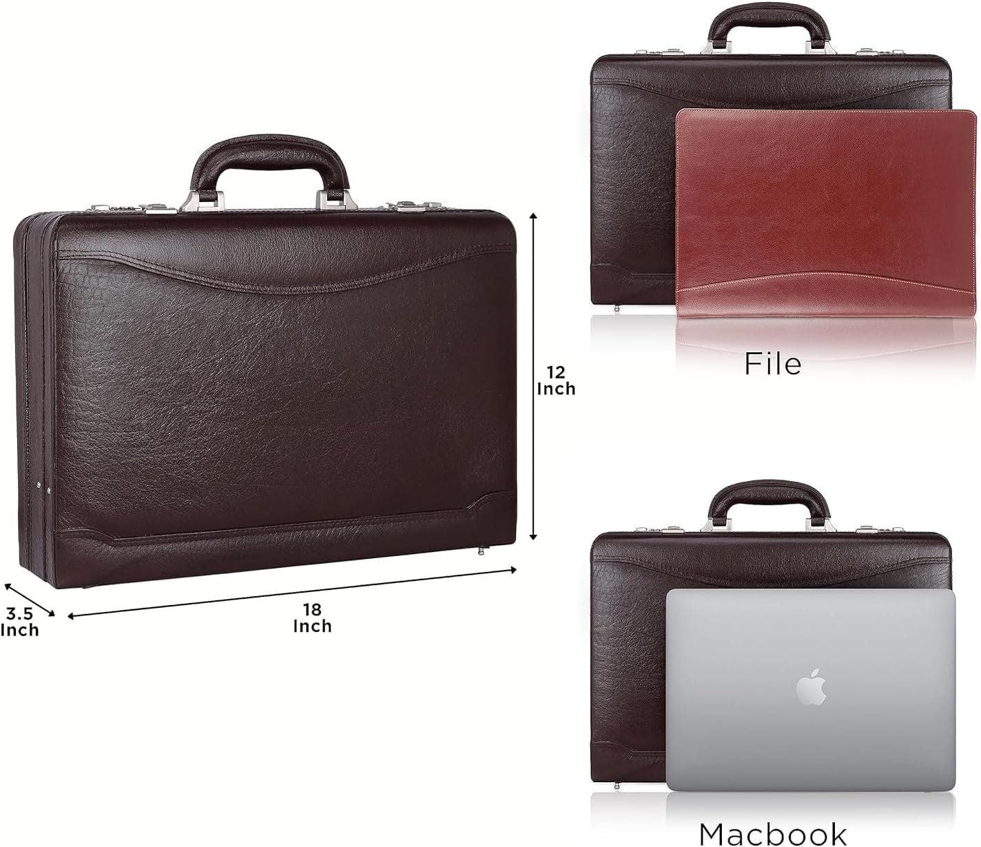 Full Grain Leather Briefcase Attache Case For Unisex Size L18 * W5 * H12 Inches Expandable