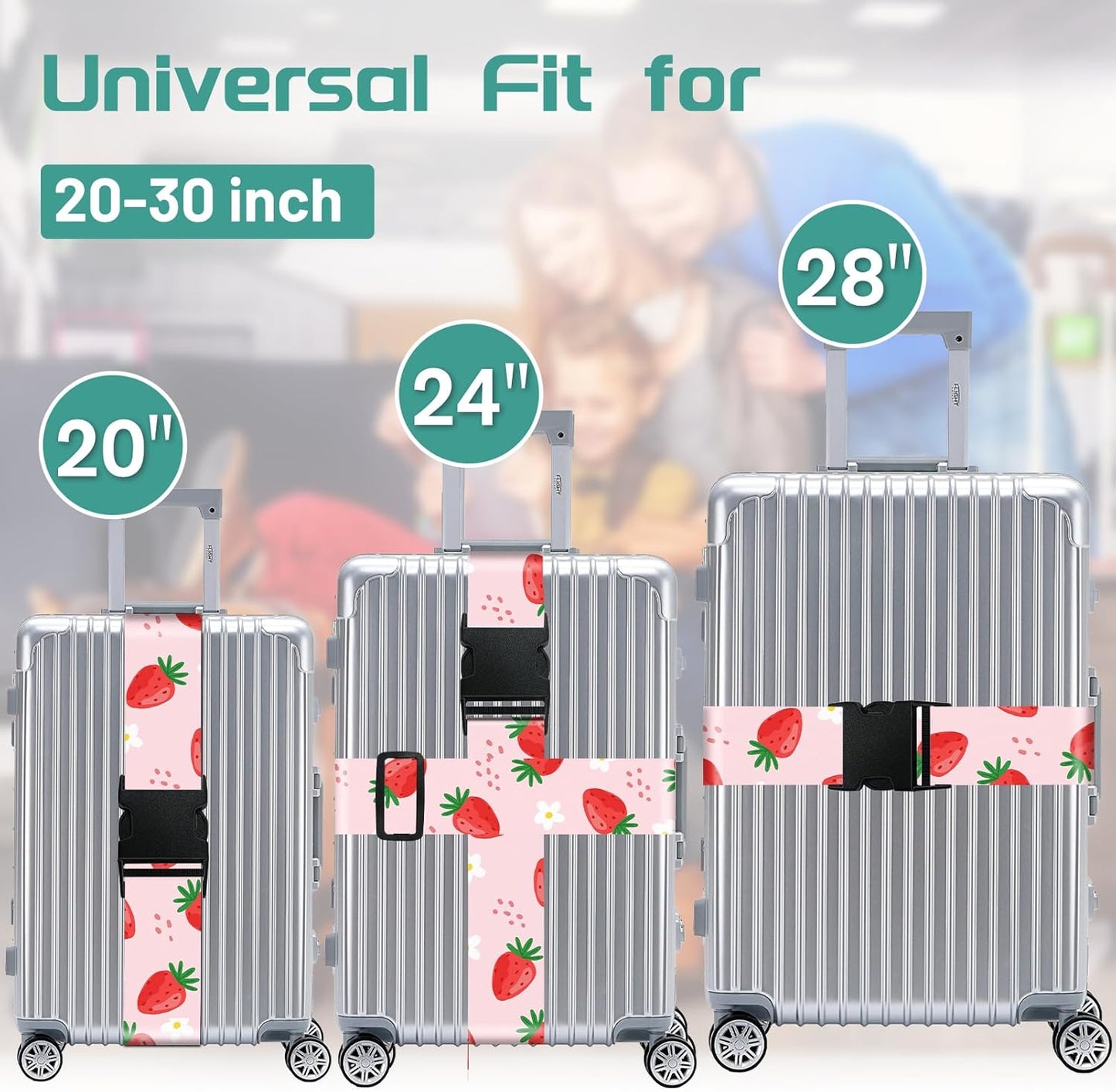 Slohif Luggage Straps for Suitcases Travel Belt Accessories Luggage Connector Identifiers 2 Pack Over Handle with Buckle Unique Nylon Adjustable Strap for Sleeping Bag Car Seat Lovely Strawberry