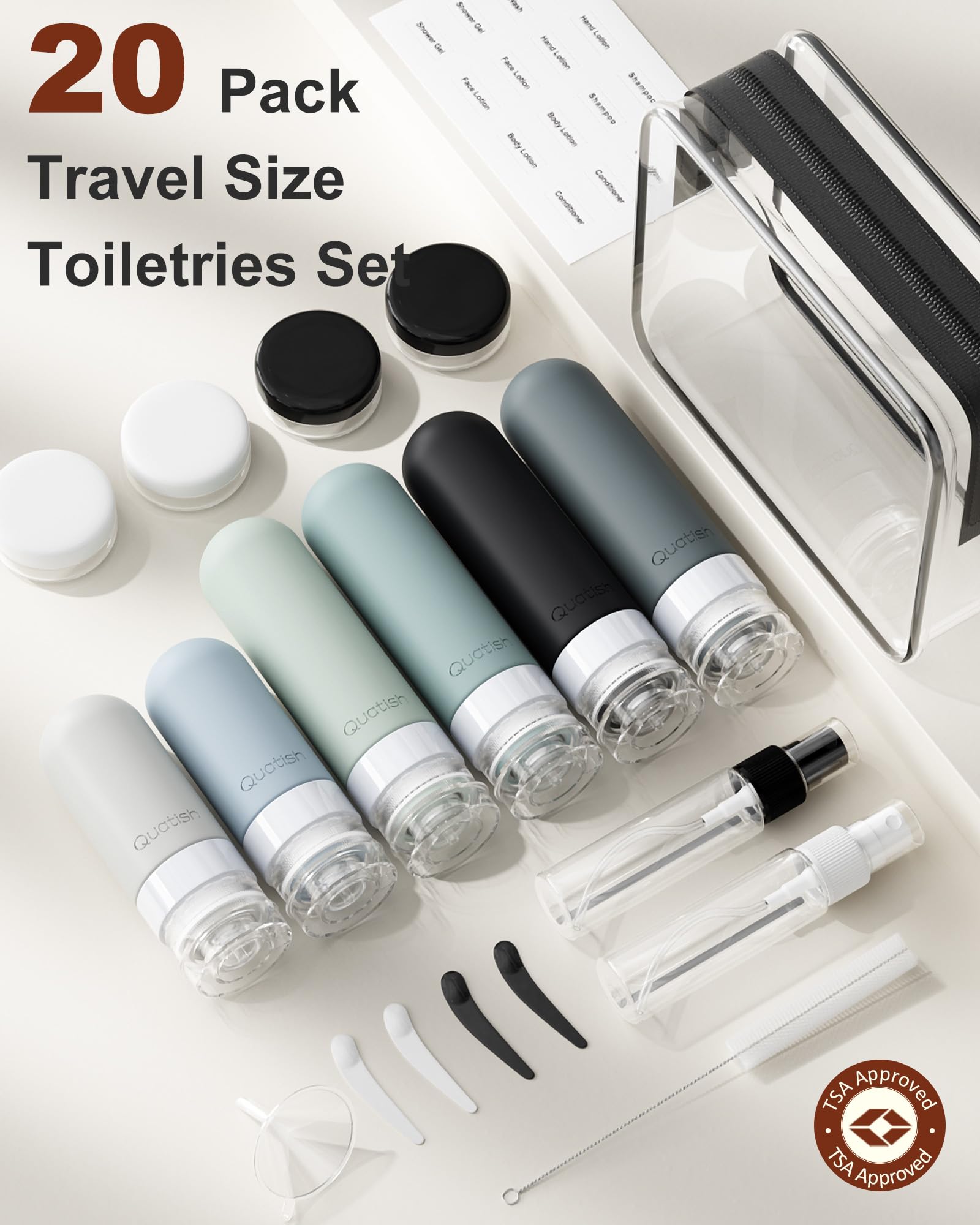 20 Pack Travel Bottles for Toiletries, Original Patented, TSA Approved Travel Size Containers, Leak