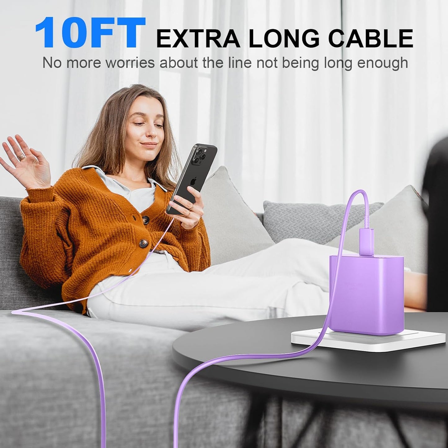 Phone 17 16 Pro Max Charger Fast Charging,45W Phone 17 Charger Type C Chargers USB C Charge Block &10FT Long C Charging Cables Cord for Phone 17/17 Pro/ 17 Pro Max/Air/Phone 16 15 Pro Max,Purple