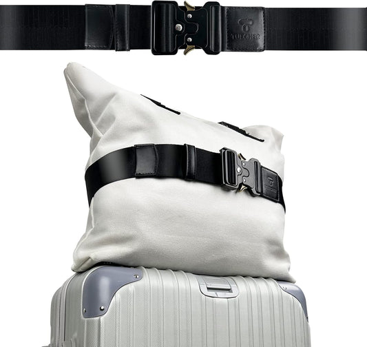 Luggage Straps for Carry On, Vethers Add a Bag Travel Belt, Hands Free Luggage Helper, Adjustable and Stylish Belt with Metal Buckles for Second Bag, Tote, Airport Travel Accessory (Jet)