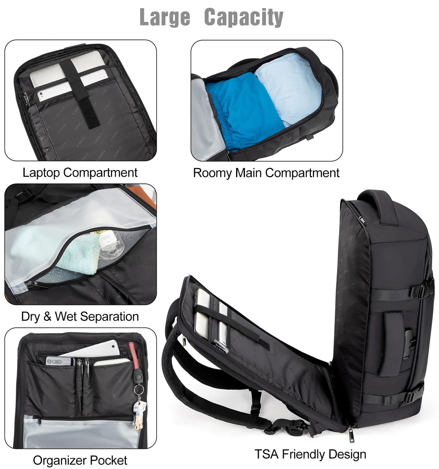 Tzowla 40L Expandable Travel Laptop Backpack for Men Women Carry on Flight Approved,Large Capacity
